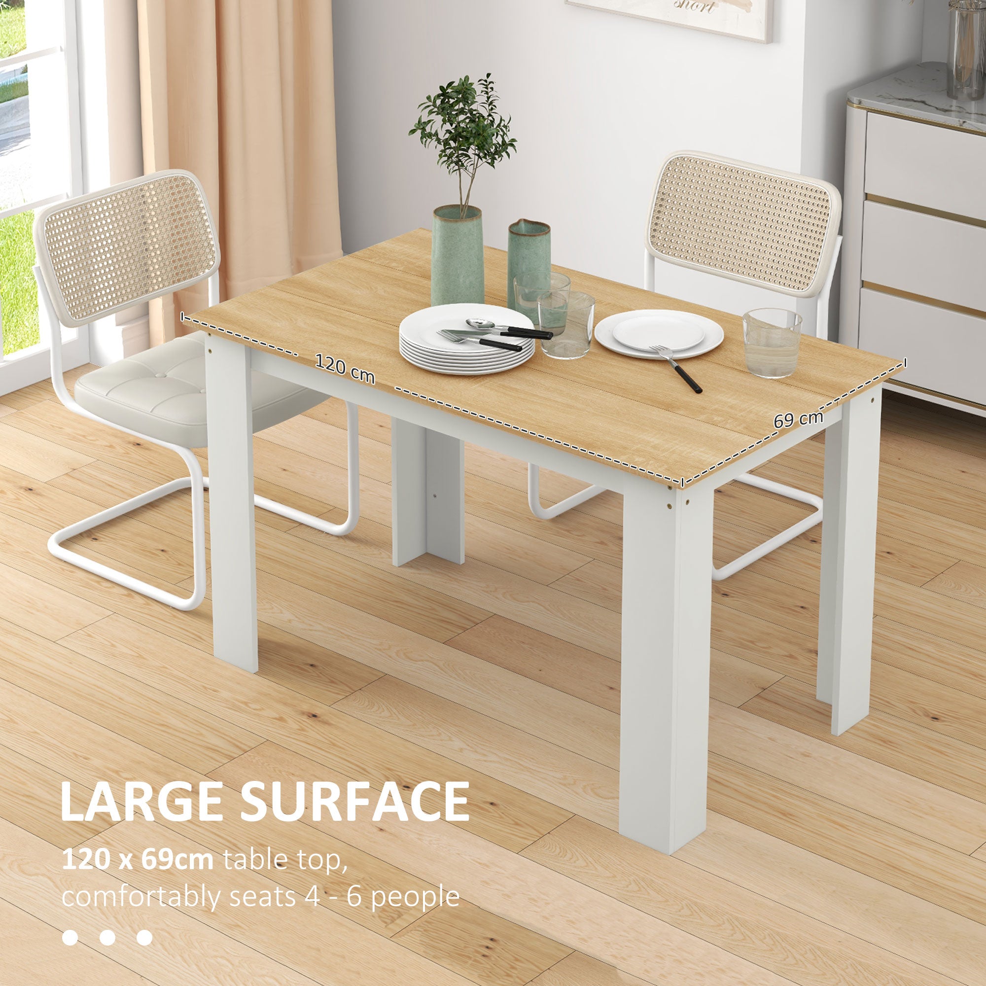 HOMCOM Modern Dining Table for 4-6 People, Kitchen Table with Veneered Tabletop for Dining Room, Living Room, Oak