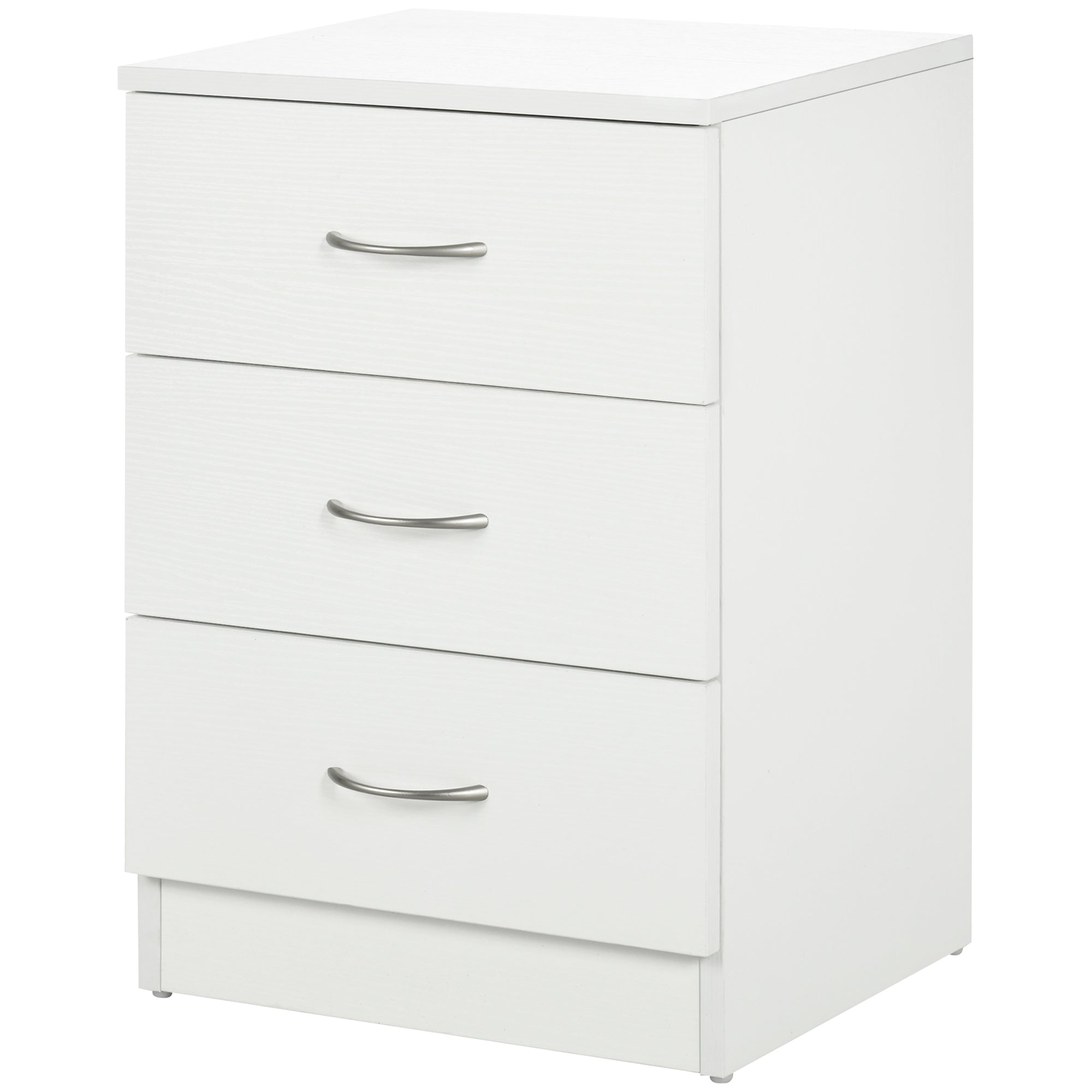 HOMCOM Bedside Table with 3 Drawers, Modern Wood Nightstand, Side Table with Anti-tipping Design for Bedroom, White