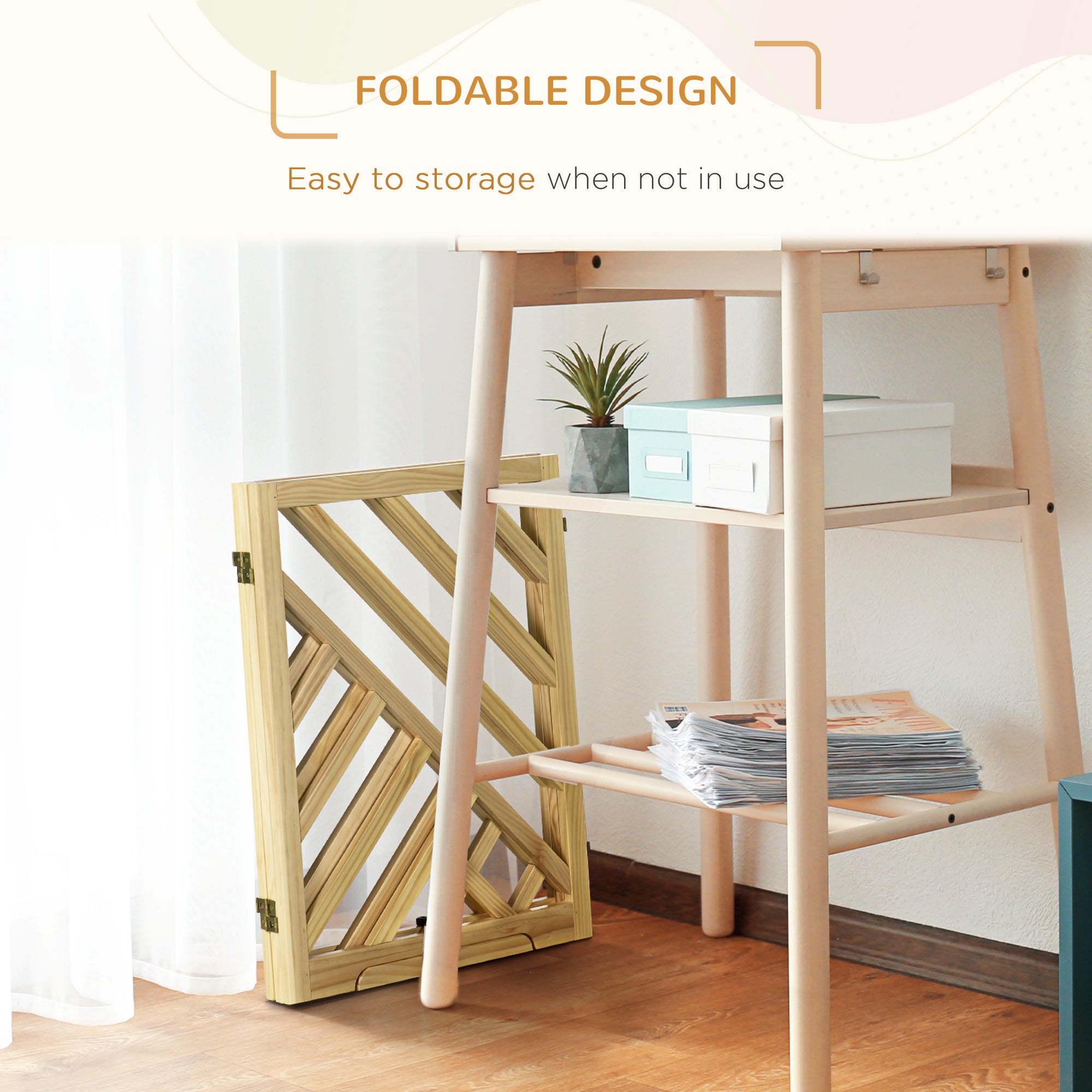 PawHut Foldable Gate with Ultra-Stable Feet, Medium & Small Dog Gate Freestanding with Two-Way Hinges, Wooden Dog Gate Dog Accessories