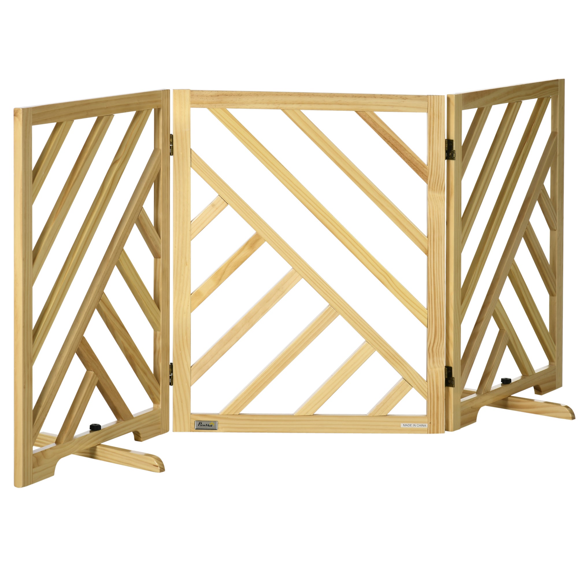 PawHut Foldable Gate with Ultra-Stable Feet, Medium & Small Dog Gate Freestanding with Two-Way Hinges, Wooden Dog Gate Dog Accessories