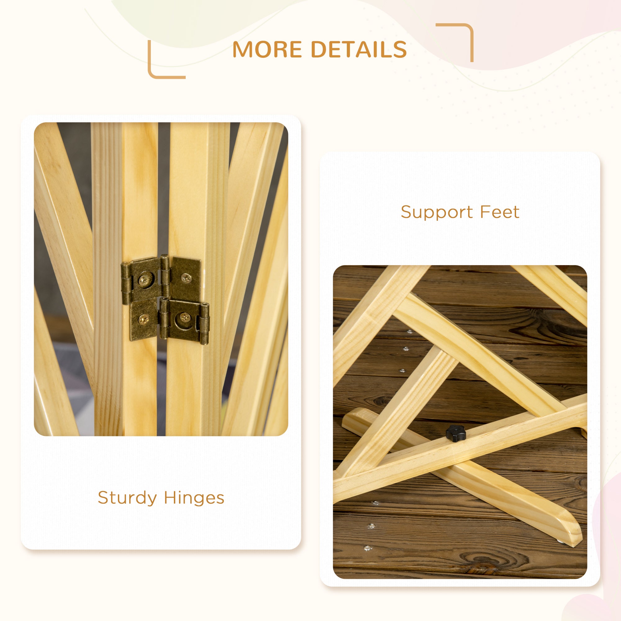 PawHut Foldable Gate with Ultra-Stable Feet, Medium & Small Dog Gate Freestanding with Two-Way Hinges, Wooden Dog Gate Dog Accessories