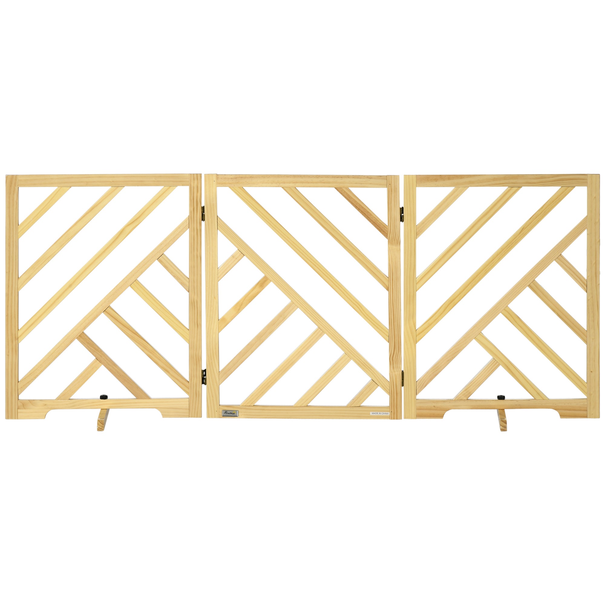 PawHut Foldable Gate with Ultra-Stable Feet, Medium & Small Dog Gate Freestanding with Two-Way Hinges, Wooden Dog Gate Dog Accessories
