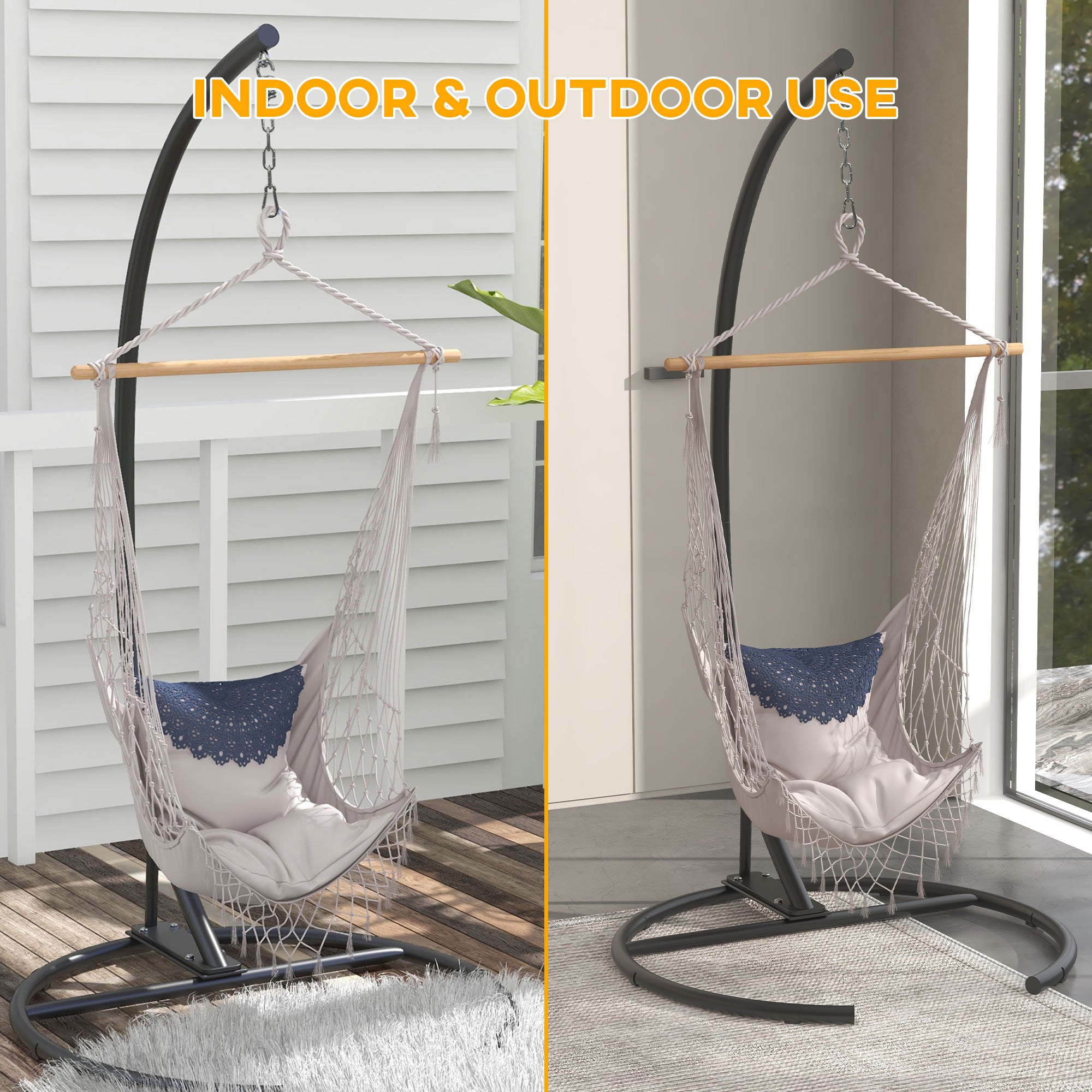 Outsunny Hanging Hammock Chair Stand Only with Round Base, Heavy Duty 330 lbs. Capacity Swing Stand Only, Steel C Stand for Swing/Egg/Hammock Chair, Indoor and Outdoor, Black