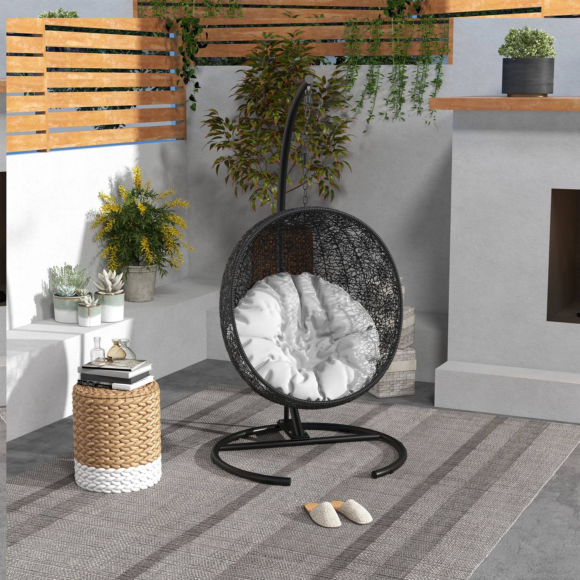 Outsunny Hanging Hammock Chair Stand Only with Round Base, Heavy Duty 330 lbs. Capacity Swing Stand Only, Steel C Stand for Swing/Egg/Hammock Chair, Indoor and Outdoor, Black