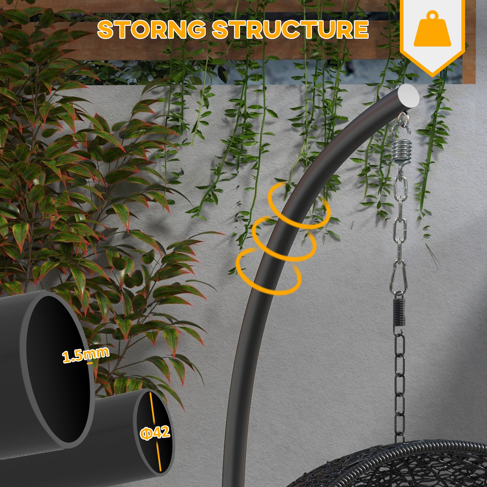 Outsunny Hanging Hammock Chair Stand Only with Round Base, Heavy Duty 330 lbs. Capacity Swing Stand Only, Steel C Stand for Swing/Egg/Hammock Chair, Indoor and Outdoor, Black