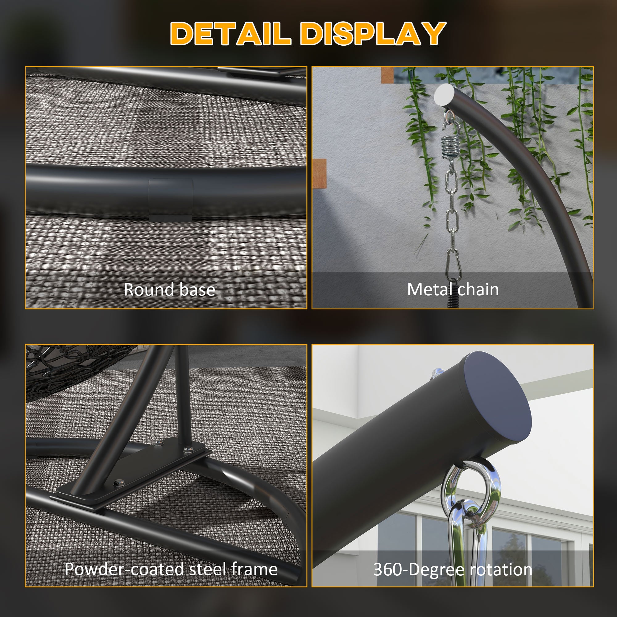 Outsunny Hanging Hammock Chair Stand Only with Round Base, Heavy Duty 330 lbs. Capacity Swing Stand Only, Steel C Stand for Swing/Egg/Hammock Chair, Indoor and Outdoor, Black