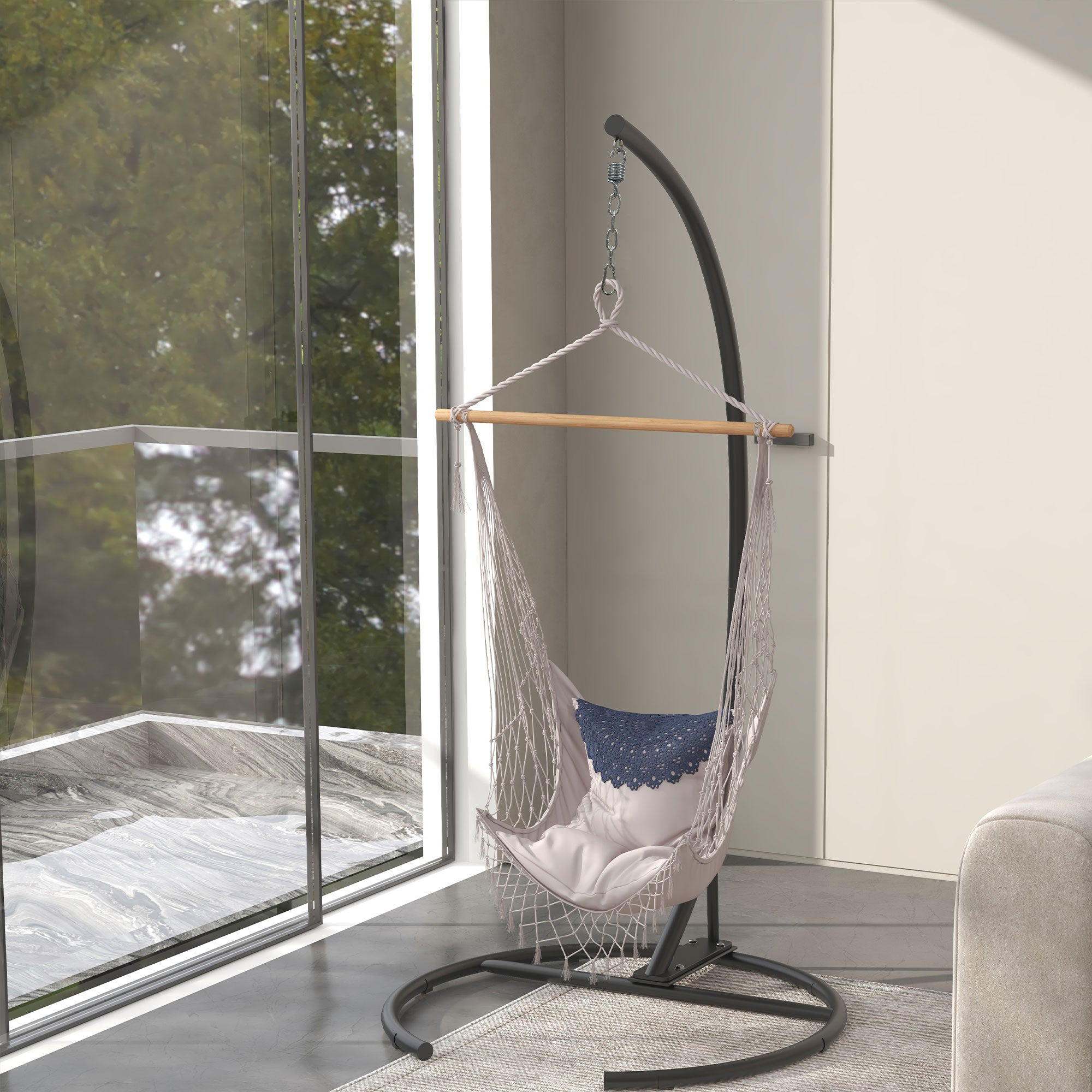 Outsunny Hanging Hammock Chair Stand Only with Round Base, Heavy Duty 330 lbs. Capacity Swing Stand Only, Steel C Stand for Swing/Egg/Hammock Chair, Indoor and Outdoor, Black