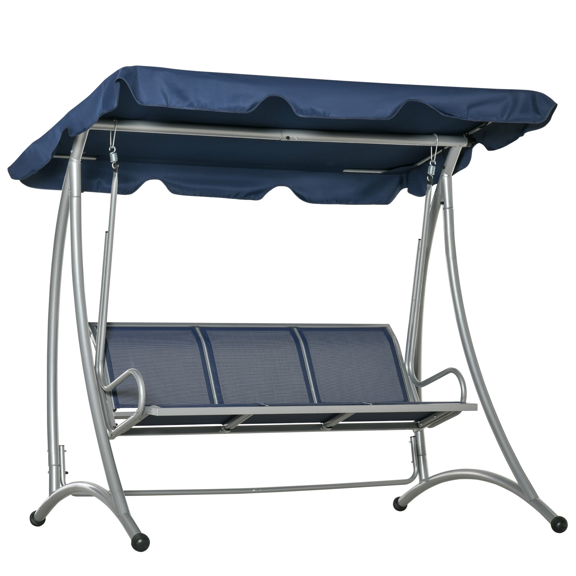 Outsunny 3 Person Patio Swing Seats with Adjustable Canopy Outdoor Swing Chair Bench for Garden, Poolside, Dark Blue