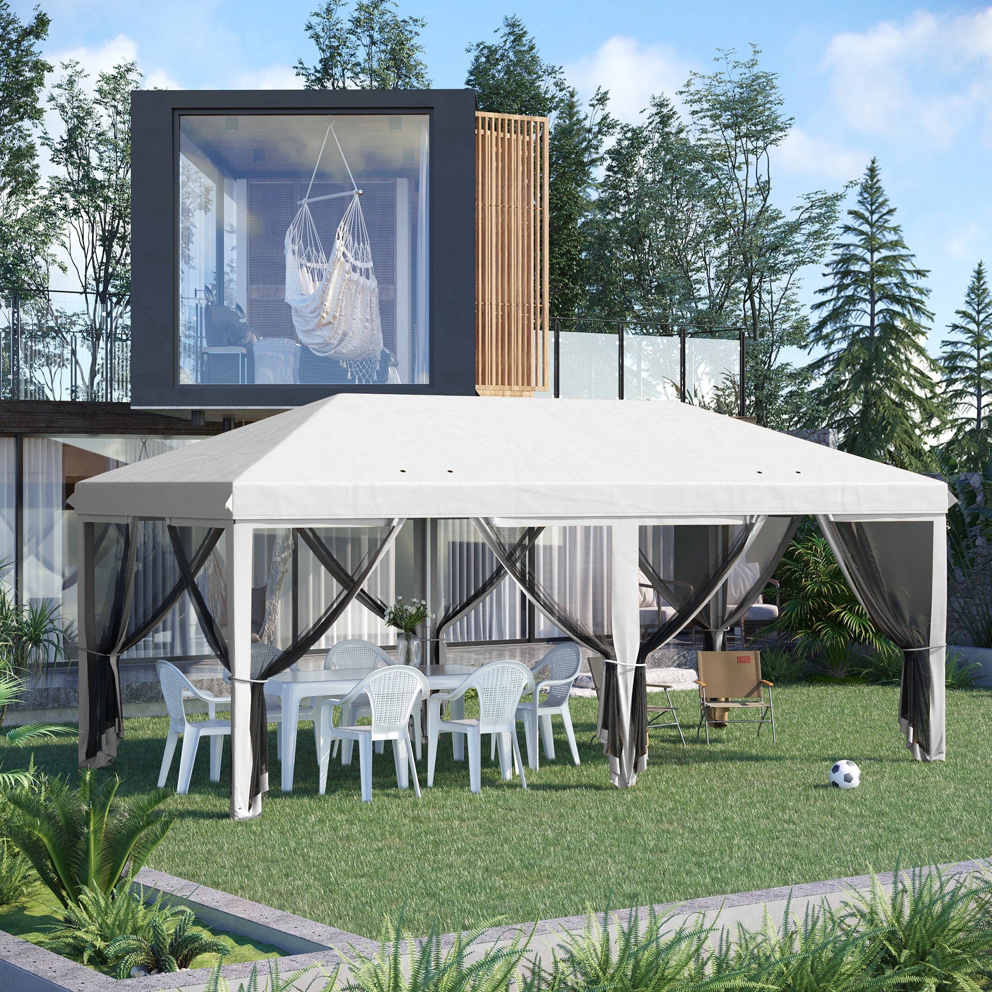 Outsunny 10' x 20' Pop Up Canopy Tent Gazebo with Removable Mesh Sidewall Netting, Carry Bag for Backyard Patio Outdoor, Cream White