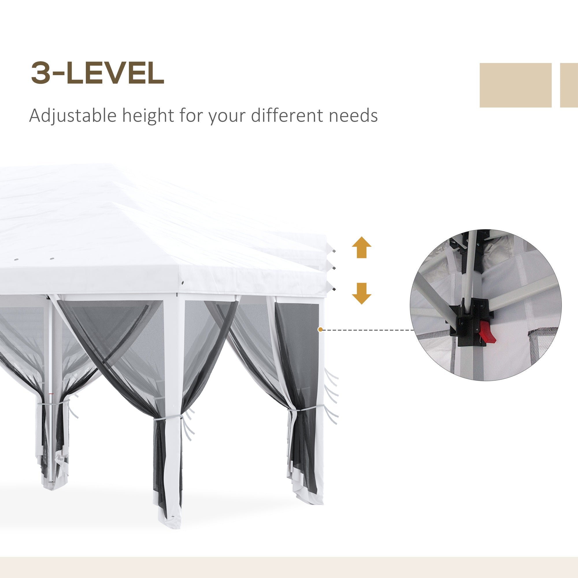Outsunny 10' x 20' Pop Up Canopy Tent Gazebo with Removable Mesh Sidewall Netting, Carry Bag for Backyard Patio Outdoor, Cream White