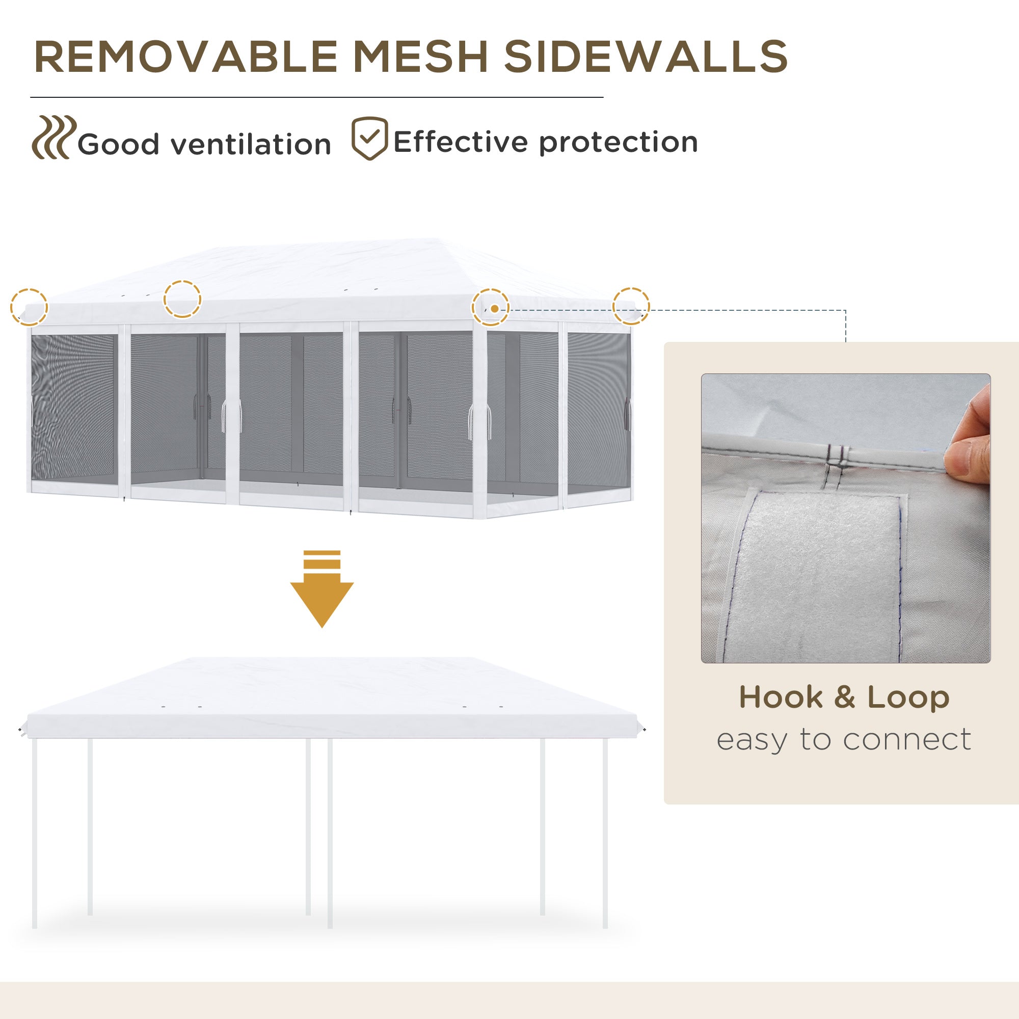 Outsunny 10' x 20' Pop Up Canopy Tent Gazebo with Removable Mesh Sidewall Netting, Carry Bag for Backyard Patio Outdoor, Cream White