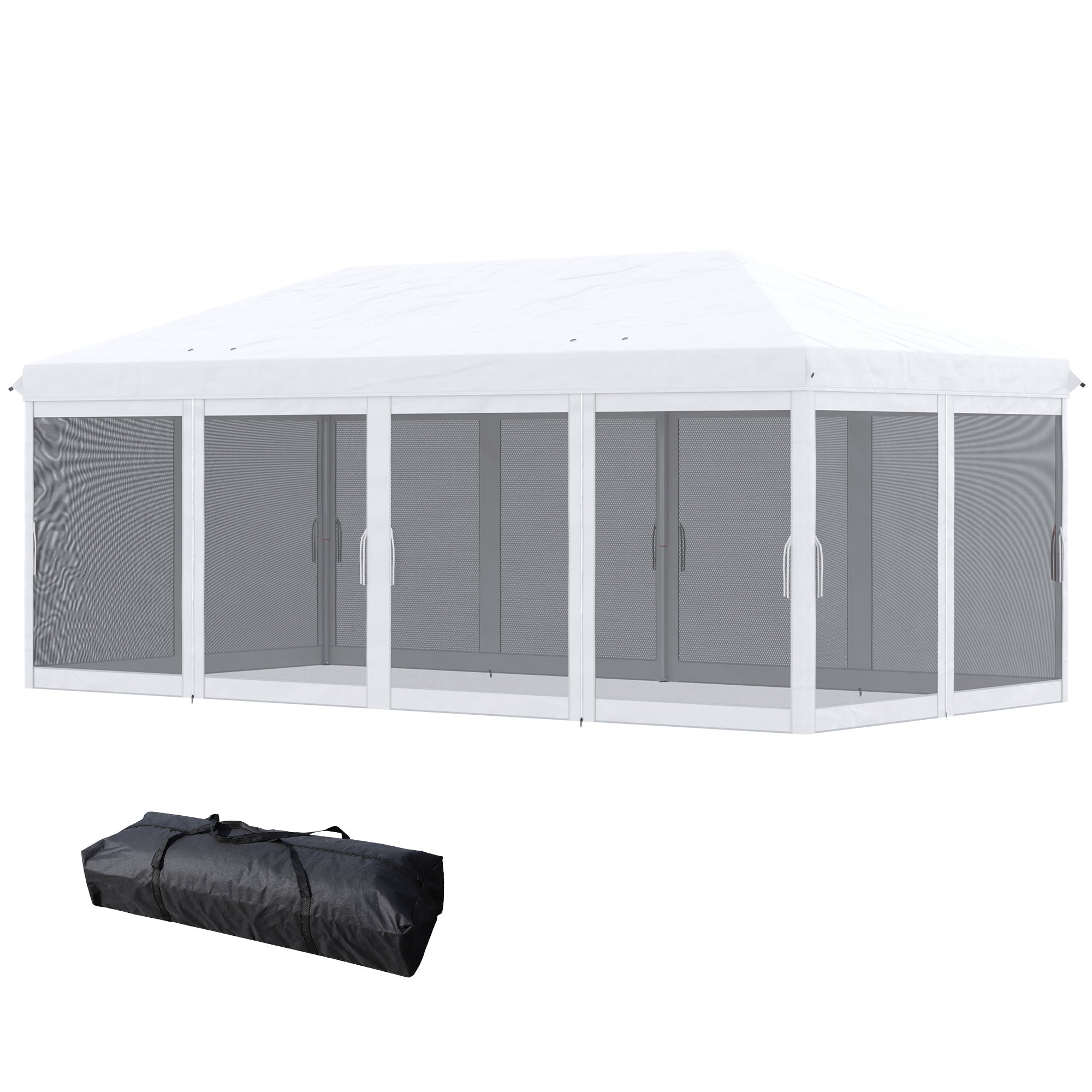 Outsunny 10' x 20' Pop Up Canopy Tent Gazebo with Removable Mesh Sidewall Netting, Carry Bag for Backyard Patio Outdoor, Cream White