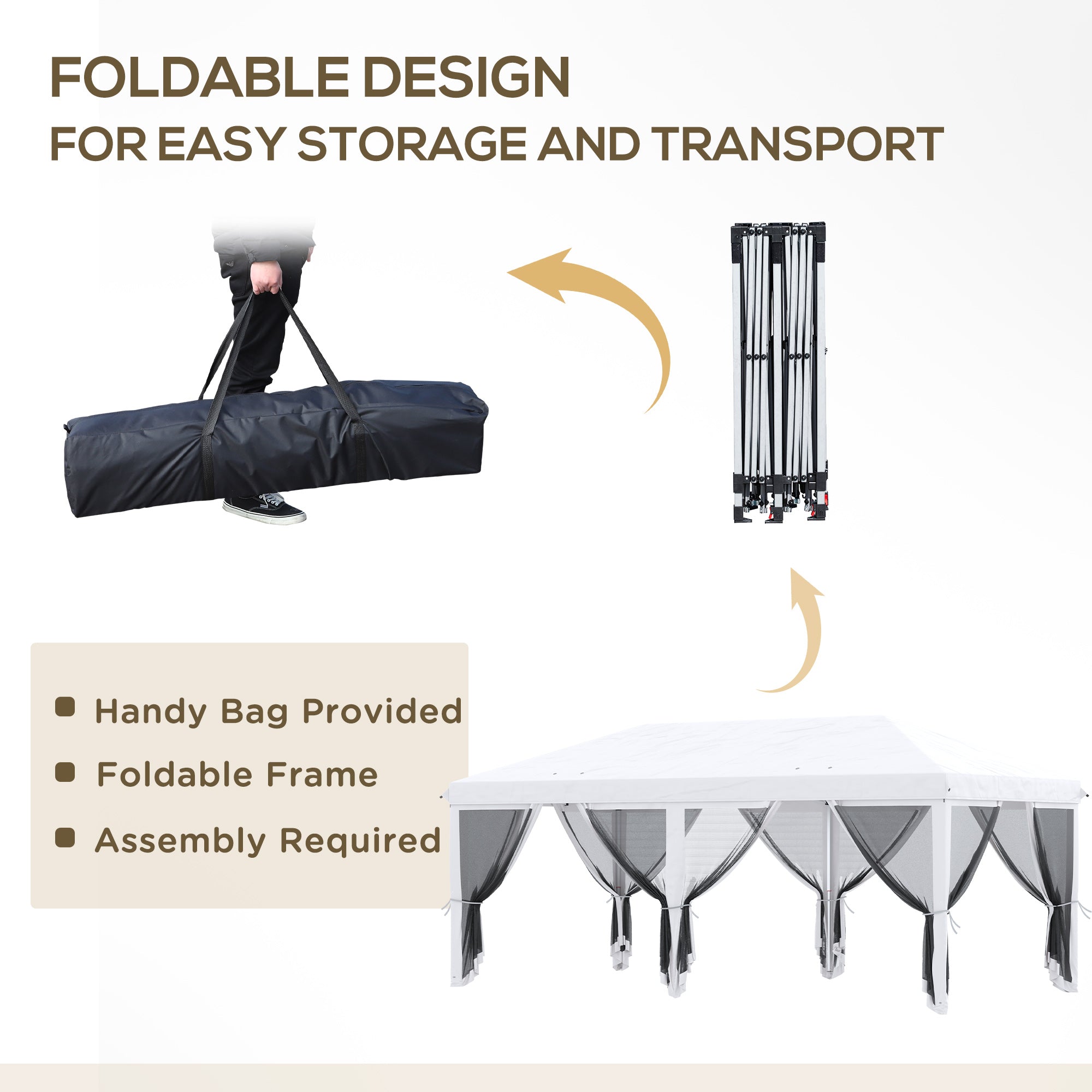 Outsunny 10' x 20' Pop Up Canopy Tent Gazebo with Removable Mesh Sidewall Netting, Carry Bag for Backyard Patio Outdoor, Cream White