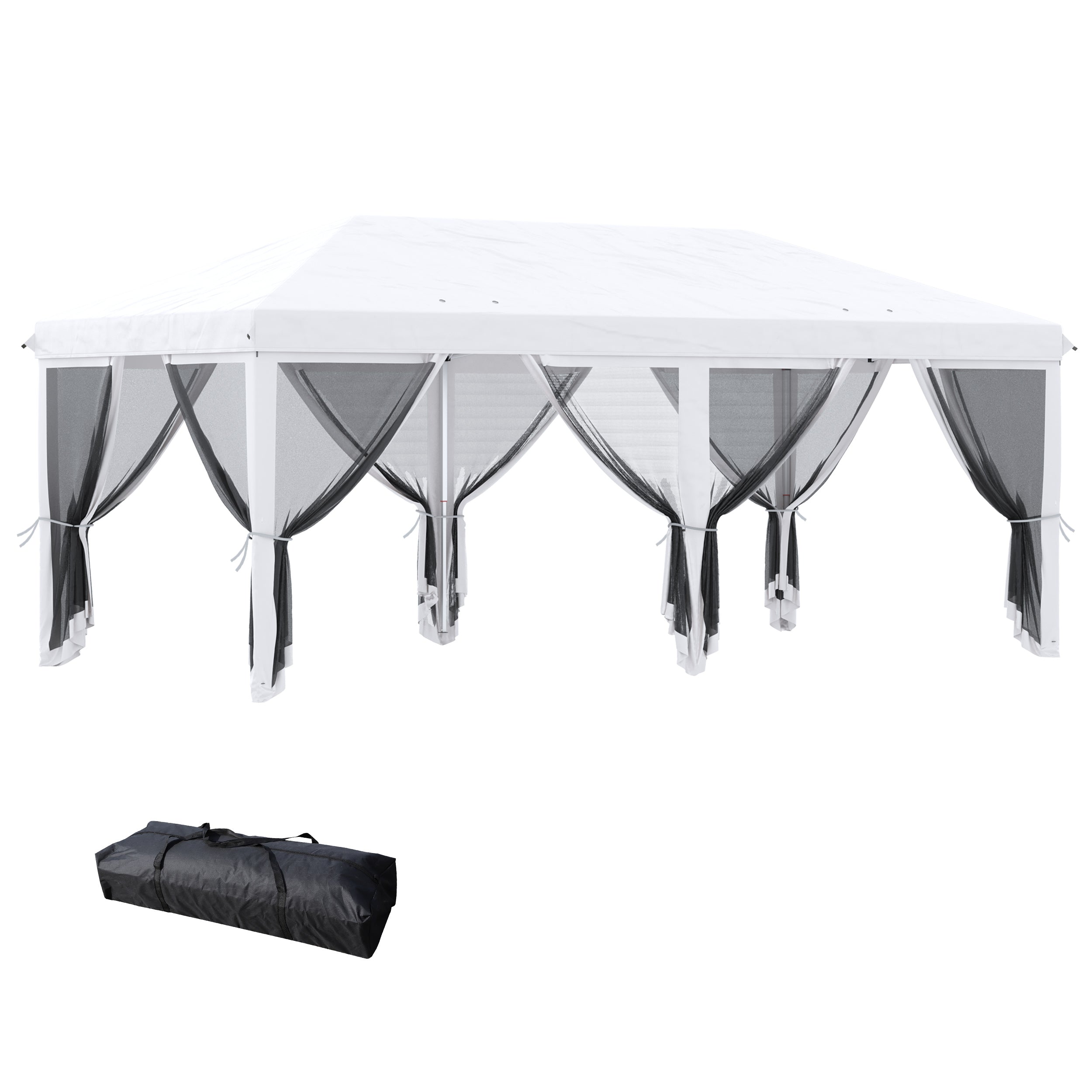 Outsunny 10' x 20' Pop Up Canopy Tent Gazebo with Removable Mesh Sidewall Netting, Carry Bag for Backyard Patio Outdoor, Cream White