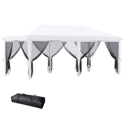Outsunny 10' x 20' Pop Up Canopy Tent Gazebo with Removable Mesh Sidewall Netting, Carry Bag for Backyard Patio Outdoor, Cream White