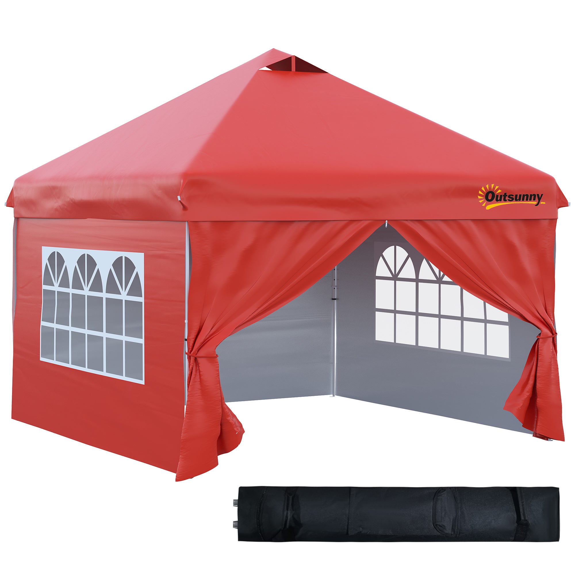 Outsunny 10' x 10' Pop Up Canopy Tent, Instant Sun Shelter, Tents for Parties, with Wheeled Carry Bag, for Outdoor, Garden, Patio, Red
