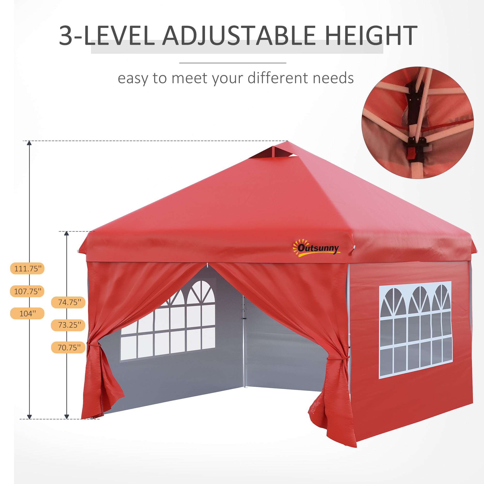 Outsunny 10' x 10' Pop Up Canopy Tent, Instant Sun Shelter, Tents for Parties, with Wheeled Carry Bag, for Outdoor, Garden, Patio, Red