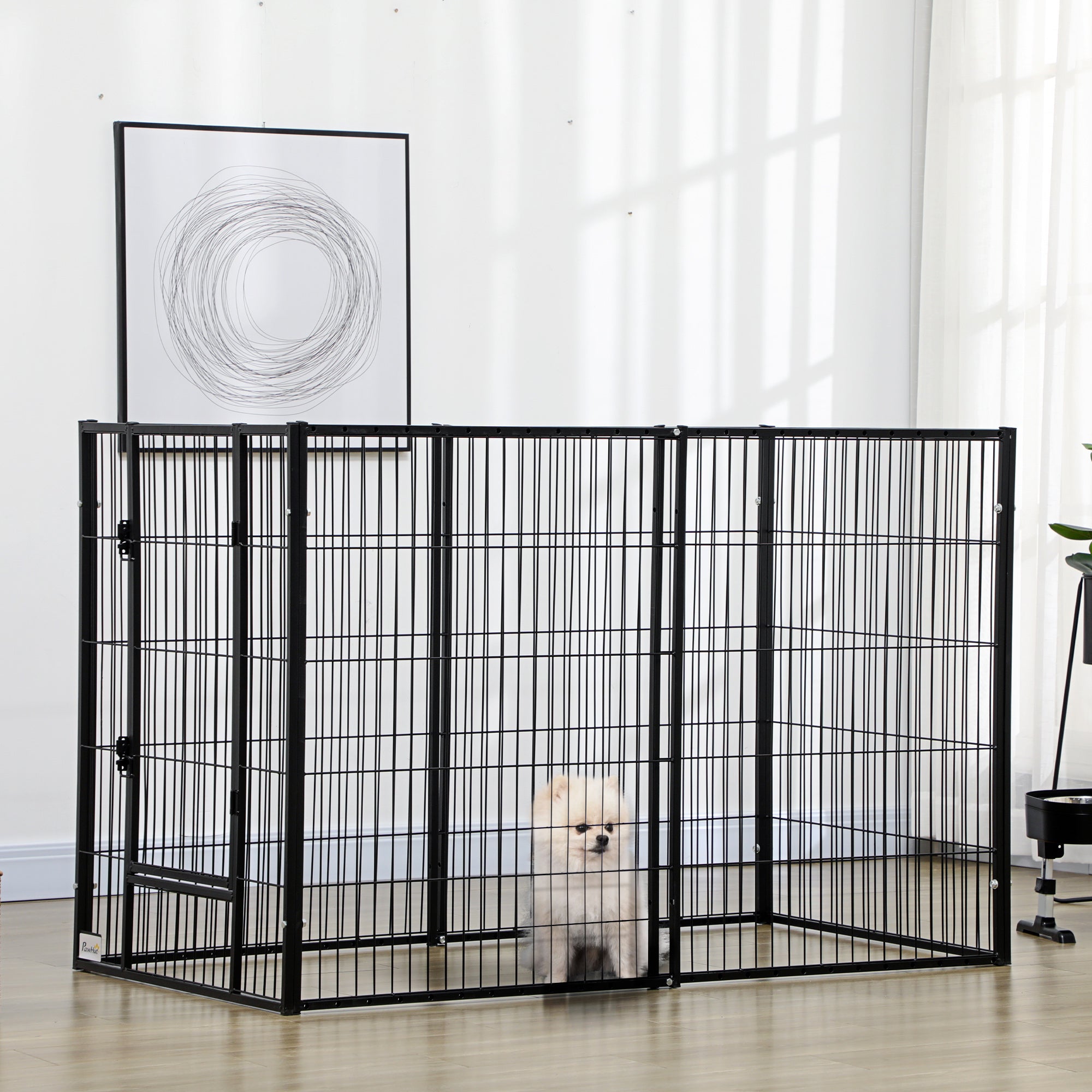 PawHut 6 Panel Dog Playpen Dog Pen Metal Pet Fence for Outside Indoor, Adjustable Width, Heavy Duty Steel Frame, 32.5"-59"W x 24"D x 40''H Black