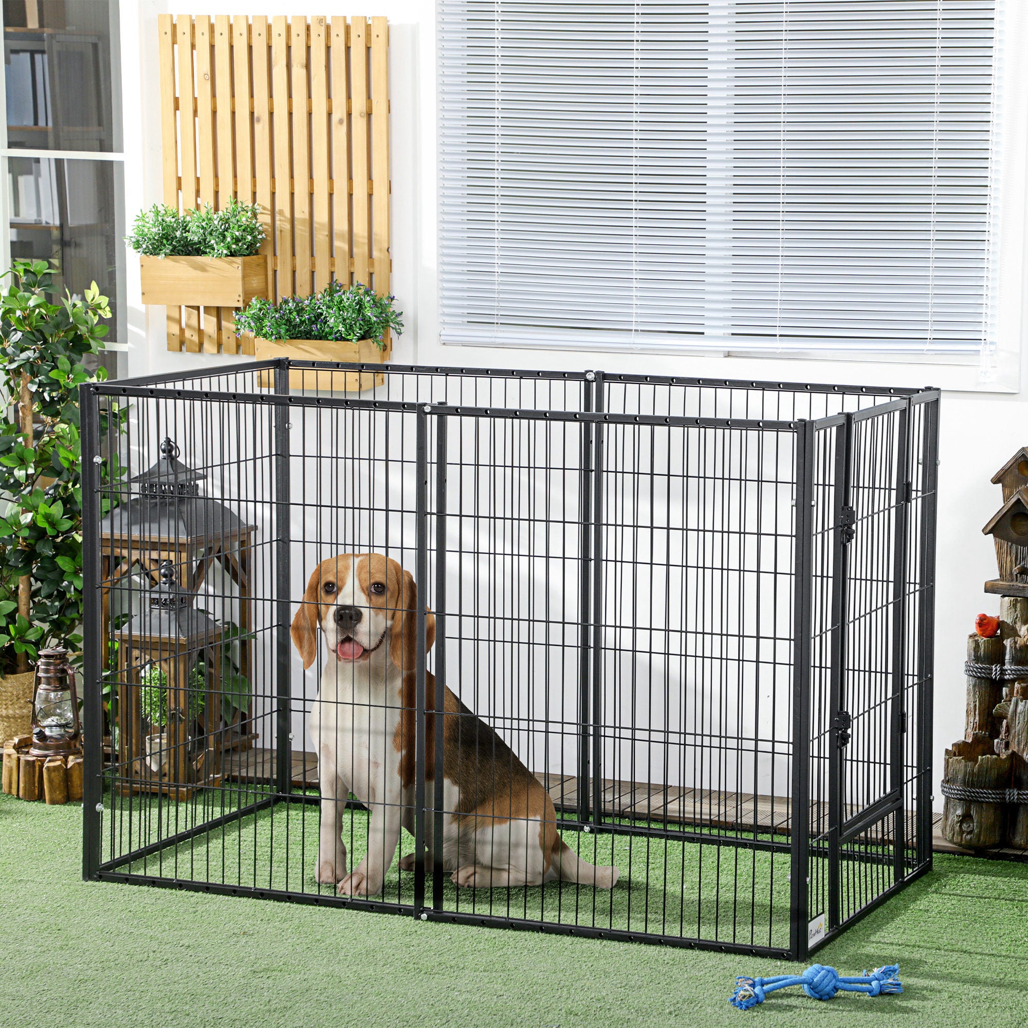 PawHut 6 Panel Dog Playpen Dog Pen Metal Pet Fence for Outside Indoor, Adjustable Width, Heavy Duty Steel Frame, 32.5"-59"W x 24"D x 40''H Black