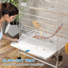 PawHut 43" Bird Cage for Budgies Cockatiels Canaries Lovebirds Finches with Rolling Stand, Toys, Removable Tray, Storage Shelf, White
