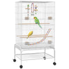 PawHut 43" Bird Cage for Budgies Cockatiels Canaries Lovebirds Finches with Rolling Stand, Toys, Removable Tray, Storage Shelf, White