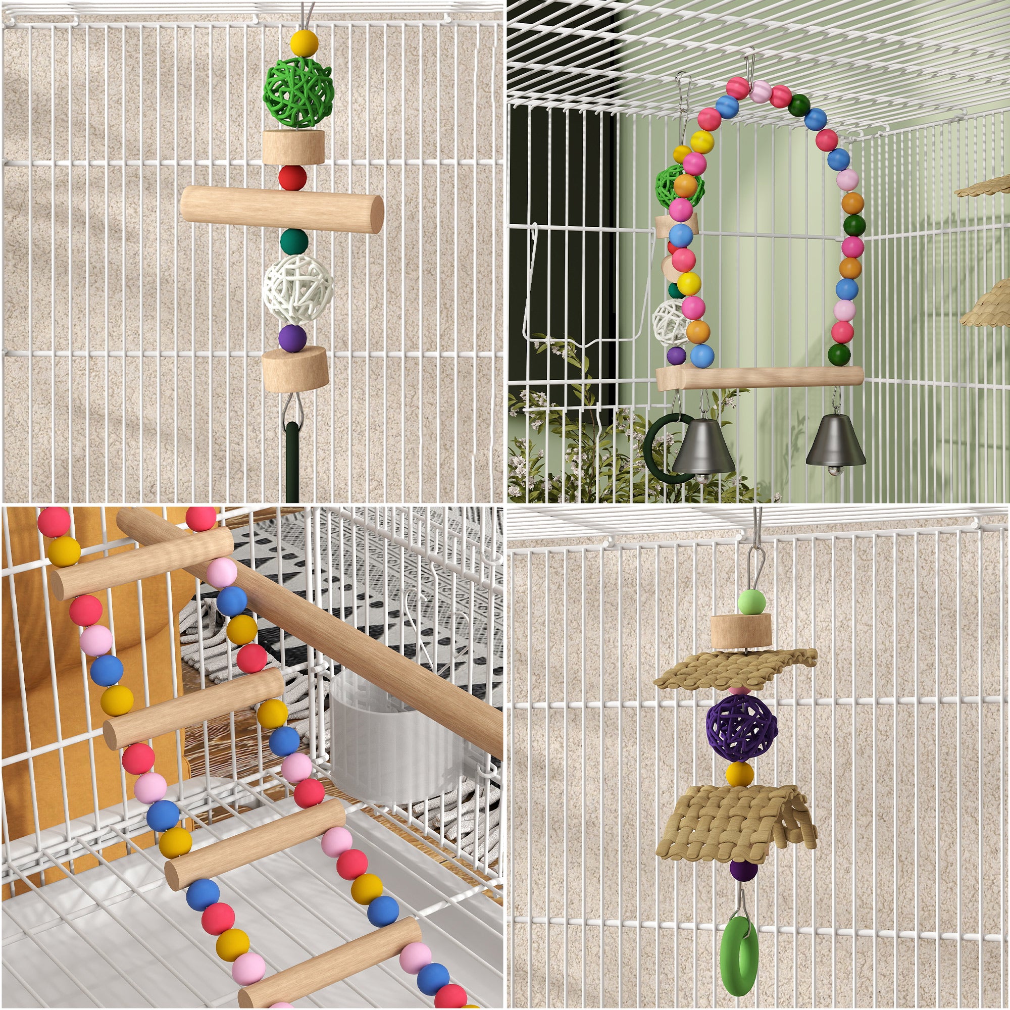 PawHut 43" Bird Cage for Budgies Cockatiels Canaries Lovebirds Finches with Rolling Stand, Toys, Removable Tray, Storage Shelf, White