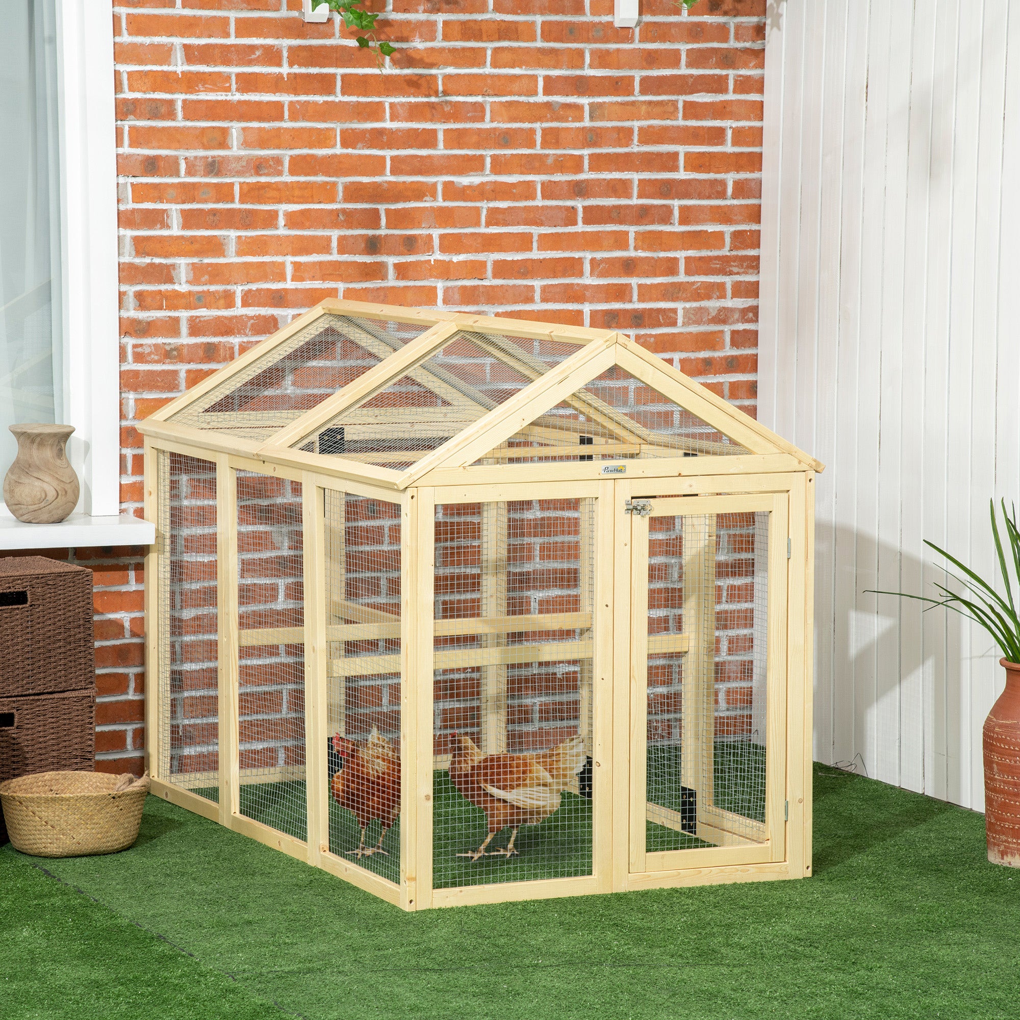 PawHut Large Chicken Run, Wooden Chicken Coop, Pet Playpen w/ Combinable Design - Natural Wood Finish