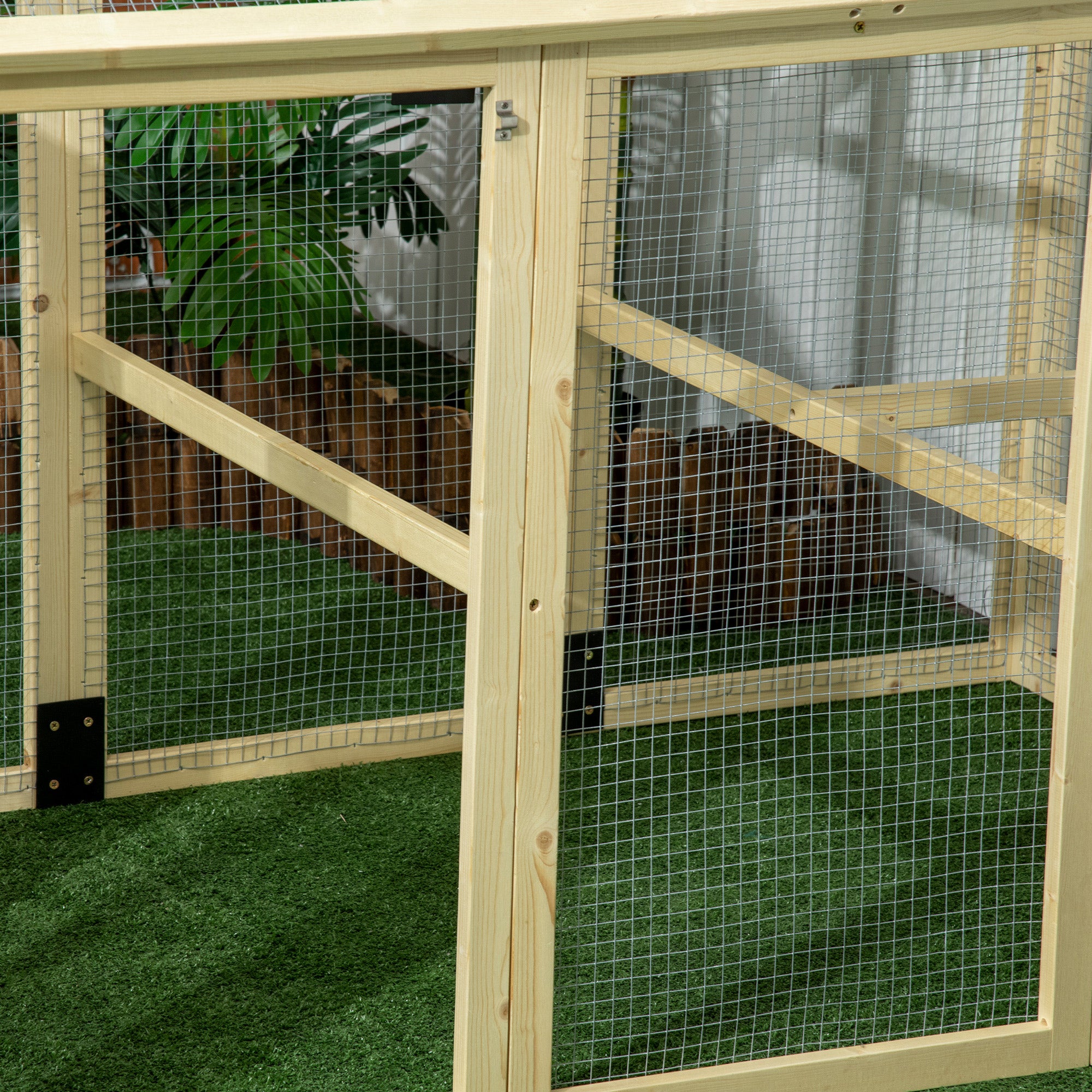 PawHut Large Chicken Run, Wooden Chicken Coop, Pet Playpen w/ Combinable Design - Natural Wood Finish