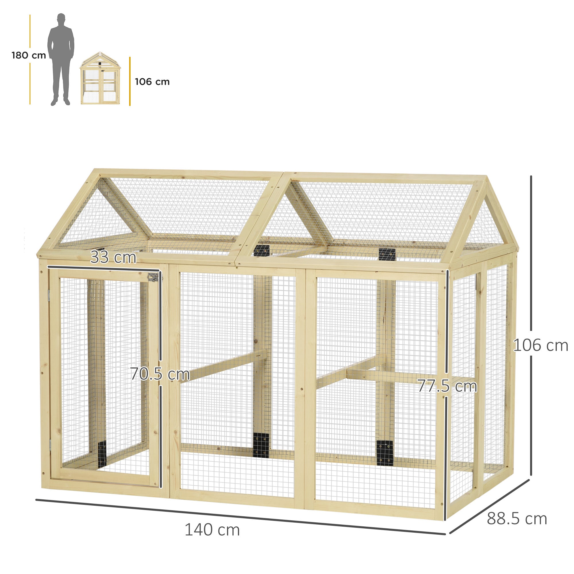 PawHut Large Chicken Run, Wooden Chicken Coop, Pet Playpen w/ Combinable Design - Natural Wood Finish