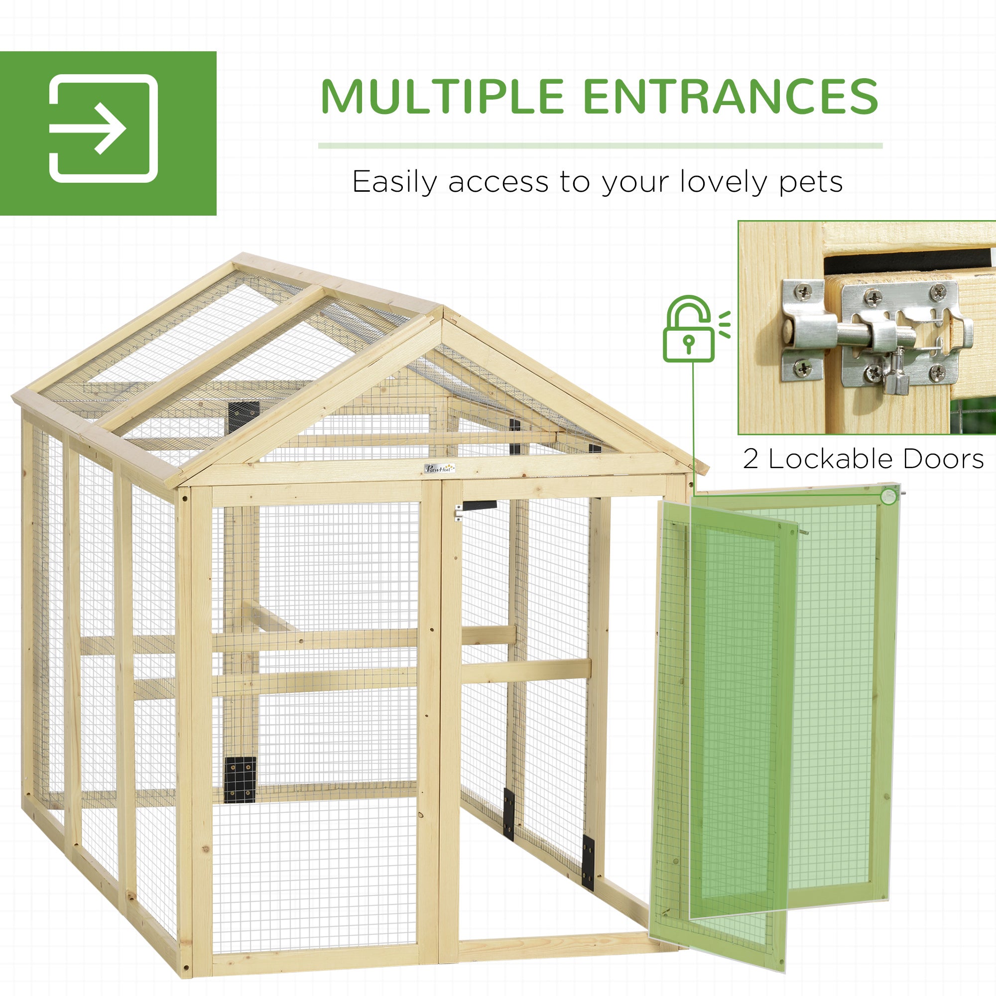 PawHut Large Chicken Run, Wooden Chicken Coop, Pet Playpen w/ Combinable Design - Natural Wood Finish