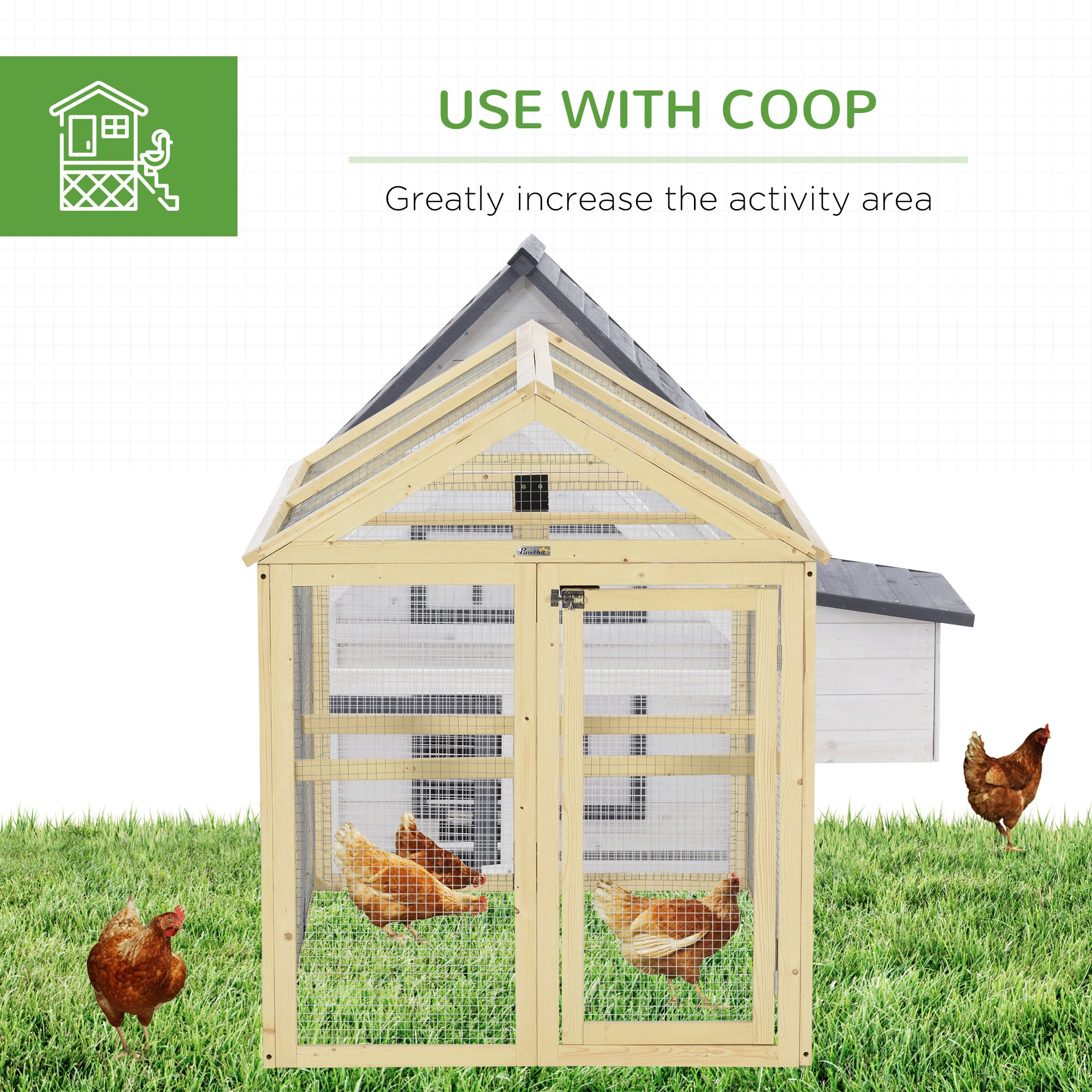 PawHut Large Chicken Run, Wooden Chicken Coop, Pet Playpen w/ Combinable Design - Natural Wood Finish