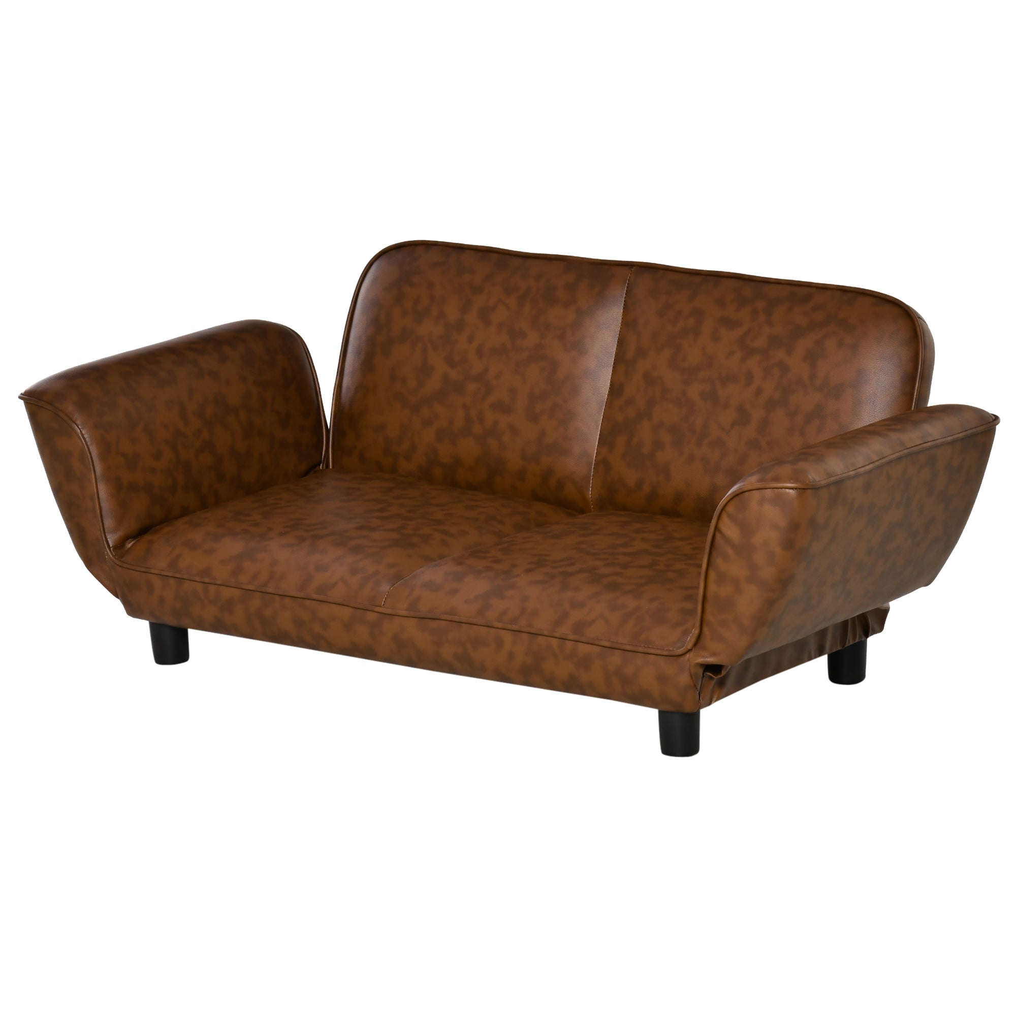 PawHut Pet Sofa Dog Bed Couch, Foldable Cat Lounger PU Leather Cover for Medium & Large Sized Animals, 39" x 21.75" x 17.75", Expandable to 52" x 30.25" x 7", Brown