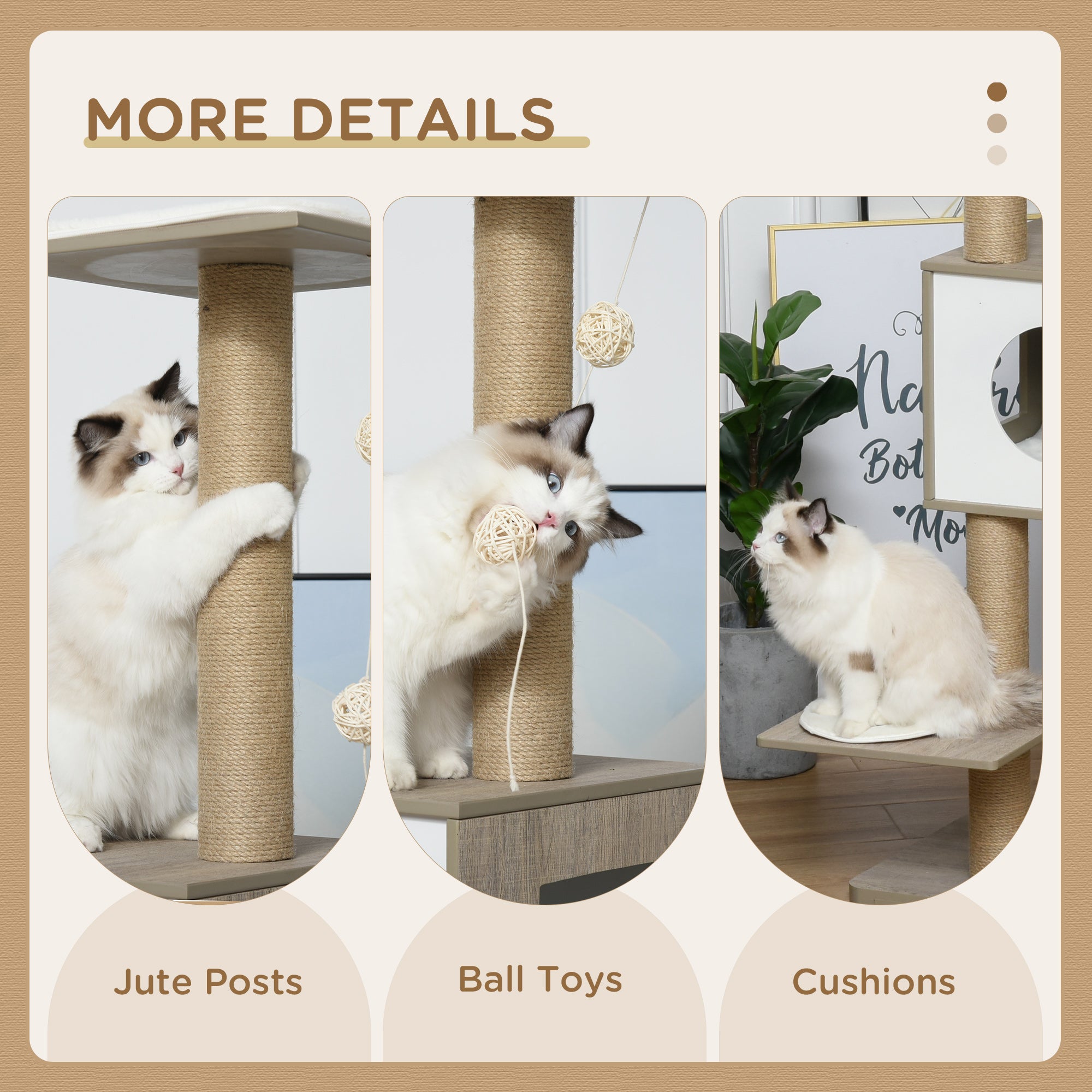 PawHut 69.75" Wood Cat Tree, Cat Condo Tower with Scratching Post, Toy Ball for Indoor Cats, Light Grey