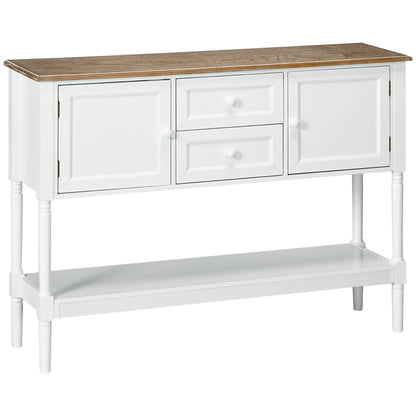 HOMCOM Console Table, Vintage Entryway Table with 2 Drawers, 2 Cabinets and Open Shelf, Retro Sofa Table for Living Room, White