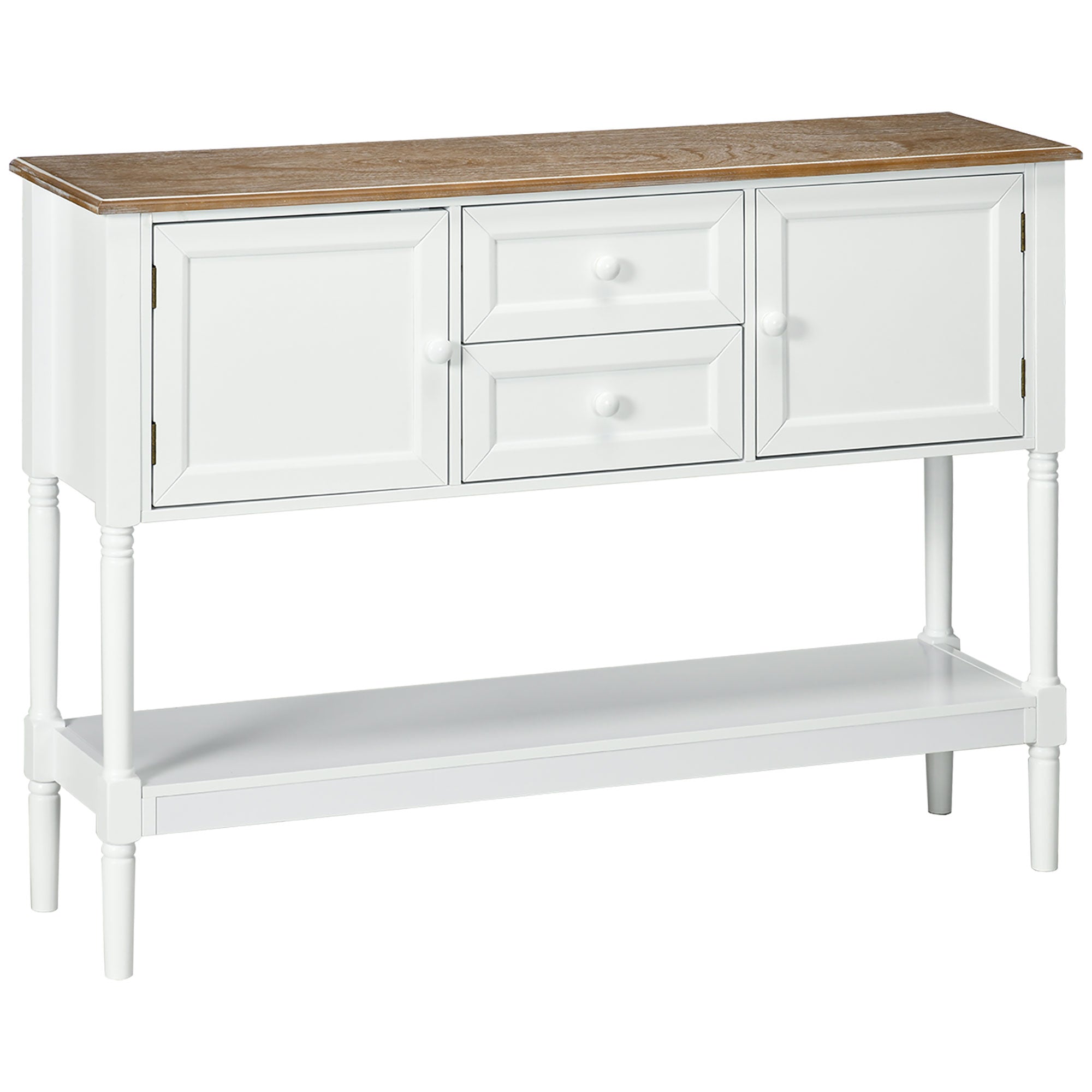 HOMCOM Console Table, Vintage Entryway Table with 2 Drawers, 2 Cabinets and Open Shelf, Retro Sofa Table for Living Room, White