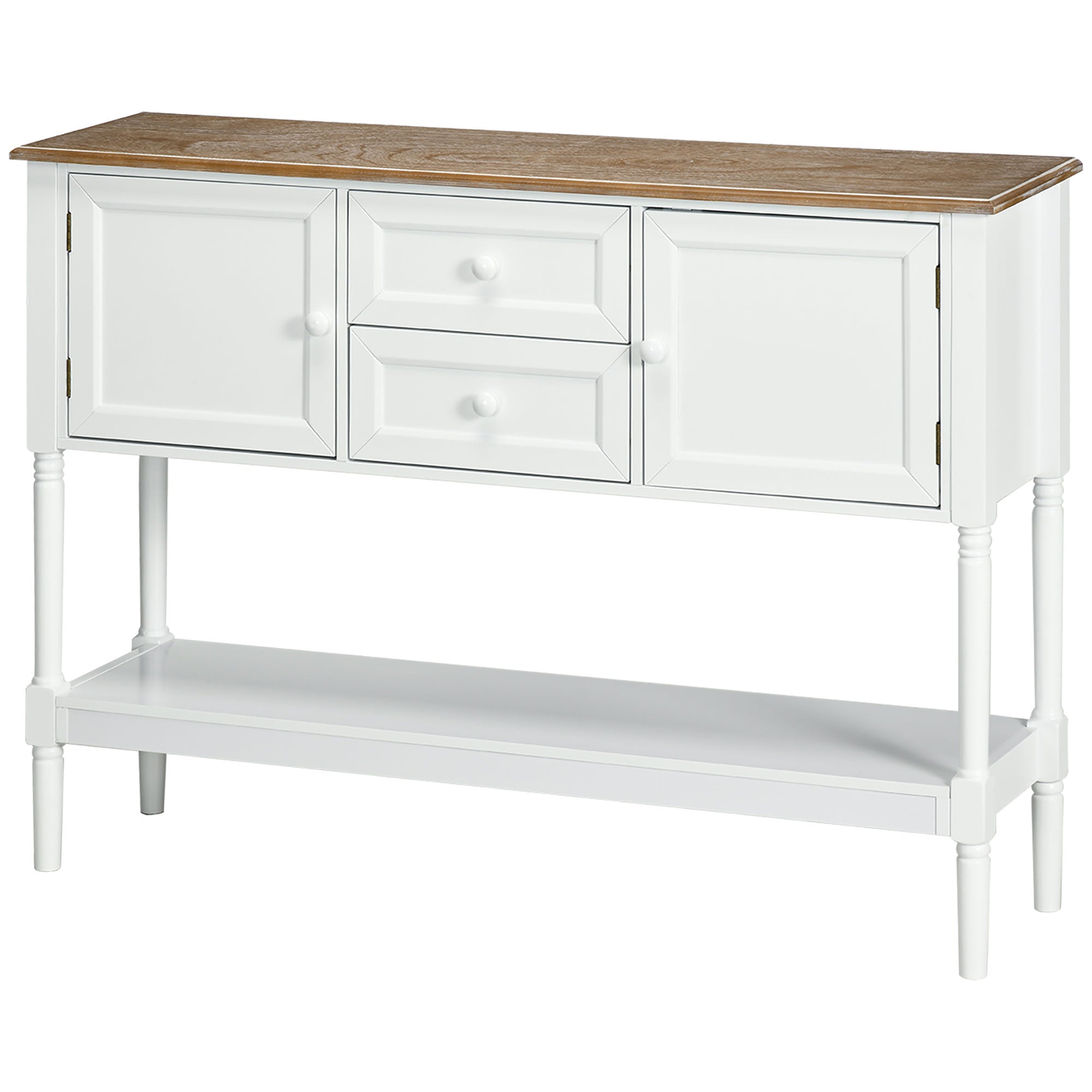 HOMCOM Console Table, Vintage Entryway Table with 2 Drawers, 2 Cabinets and Open Shelf, Retro Sofa Table for Living Room, White