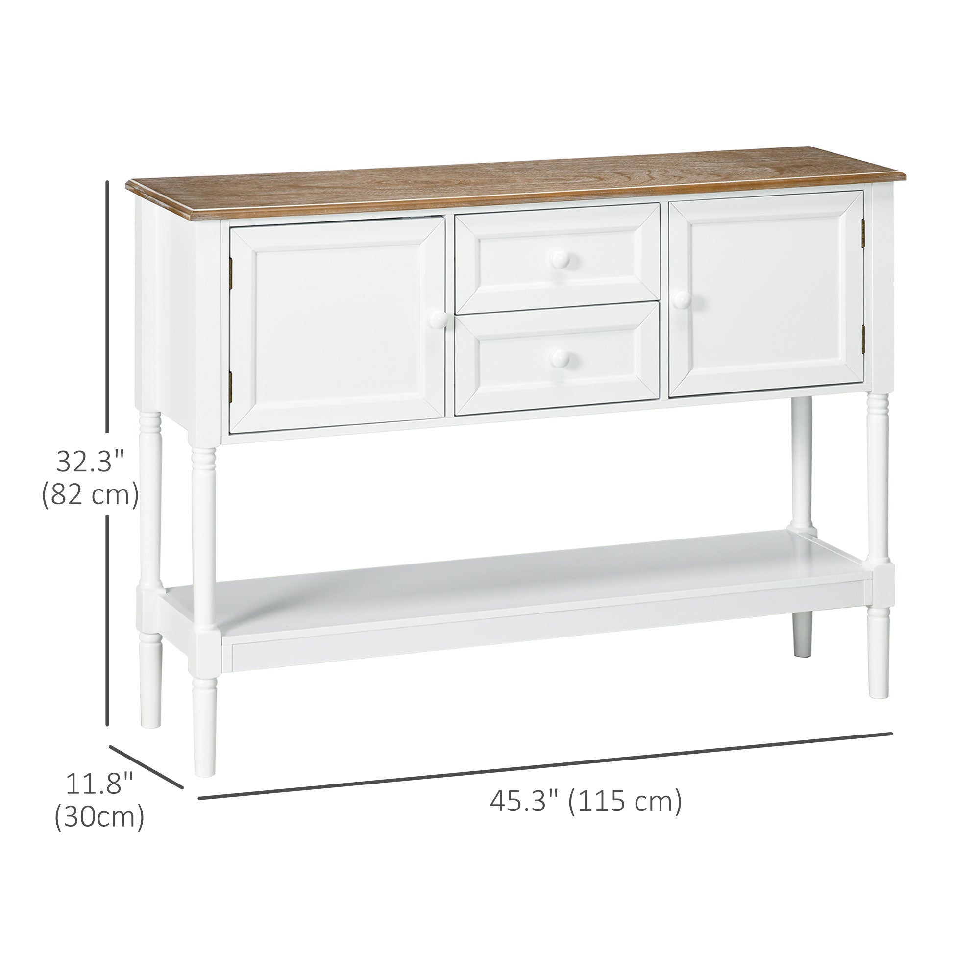 HOMCOM Console Table, Vintage Entryway Table with 2 Drawers, 2 Cabinets and Open Shelf, Retro Sofa Table for Living Room, White