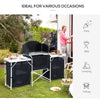 Outsunny Folding Camping Table, Aluminum Portable Camping Kitchen Table with Storage Carrying Bag, Windscreen and 3 Enclosed Cupboards for BBQ, Party, Picnics, Backyards, Black