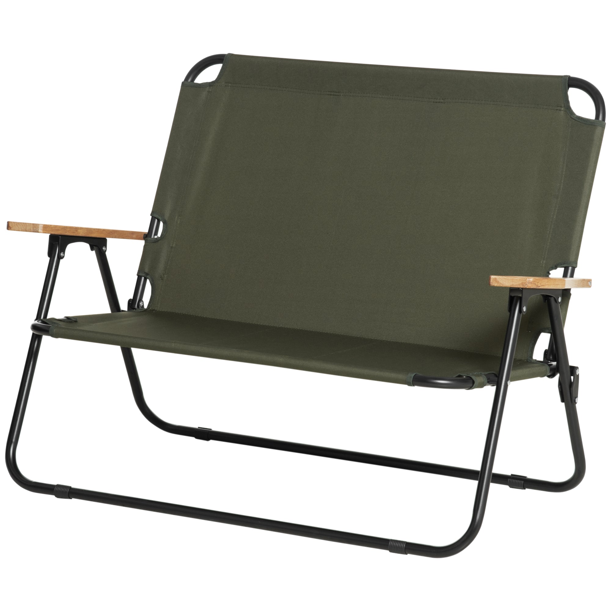 Outsunny Double Folding Chair, Loveseat Camping Chair for 2 Person, Portable Outdoor Chair with Wood Armrest for Fishing Travel, Green