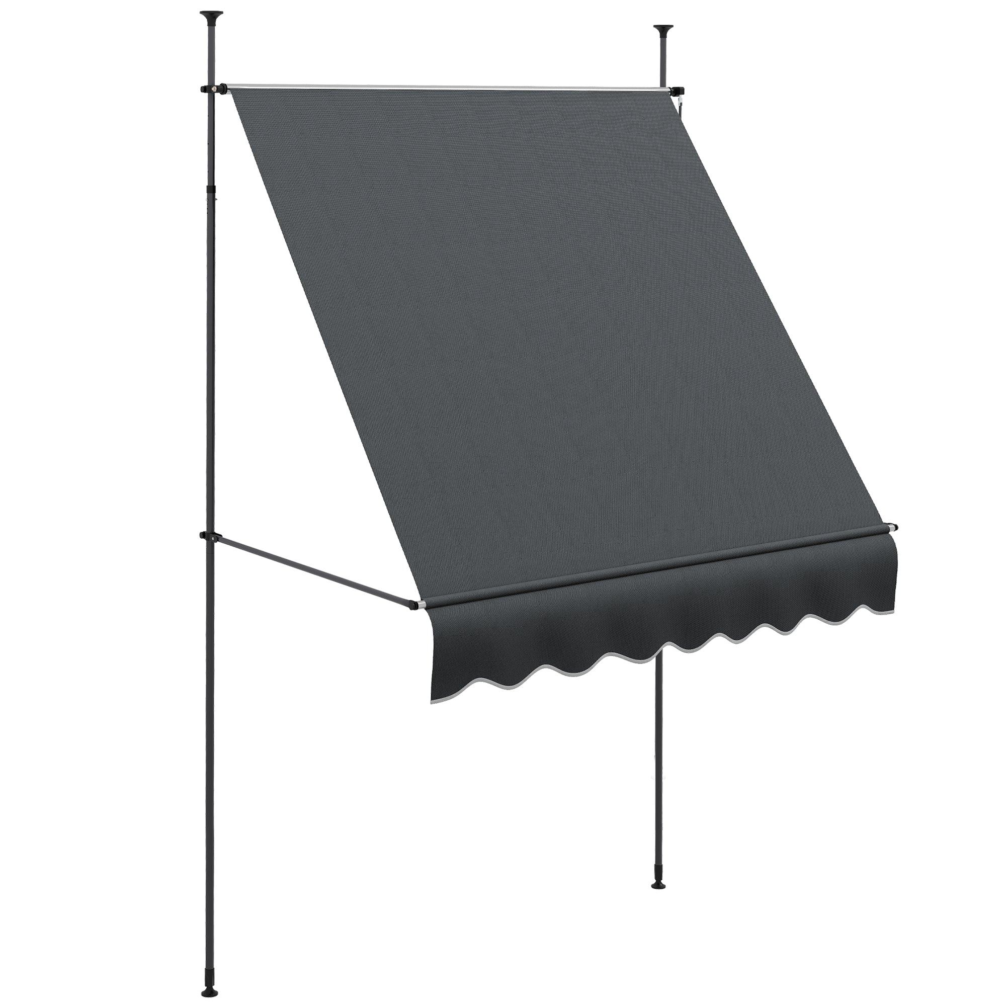 Outsunny 6.5' x 4' Manual Retractable Awning, Non-Screw Freestanding Patio Sun Shade Shelter with Support Stand and UV-resistant fabric for Window, Door Porch, Deck, Dark Grey