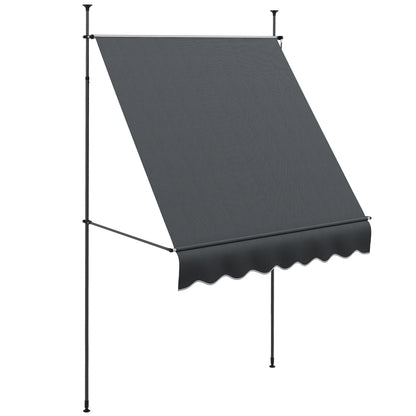 Outsunny 6.5' x 4' Manual Retractable Awning, Non-Screw Freestanding Patio Sun Shade Shelter with Support Stand and UV-resistant fabric for Window, Door Porch, Deck, Dark Grey