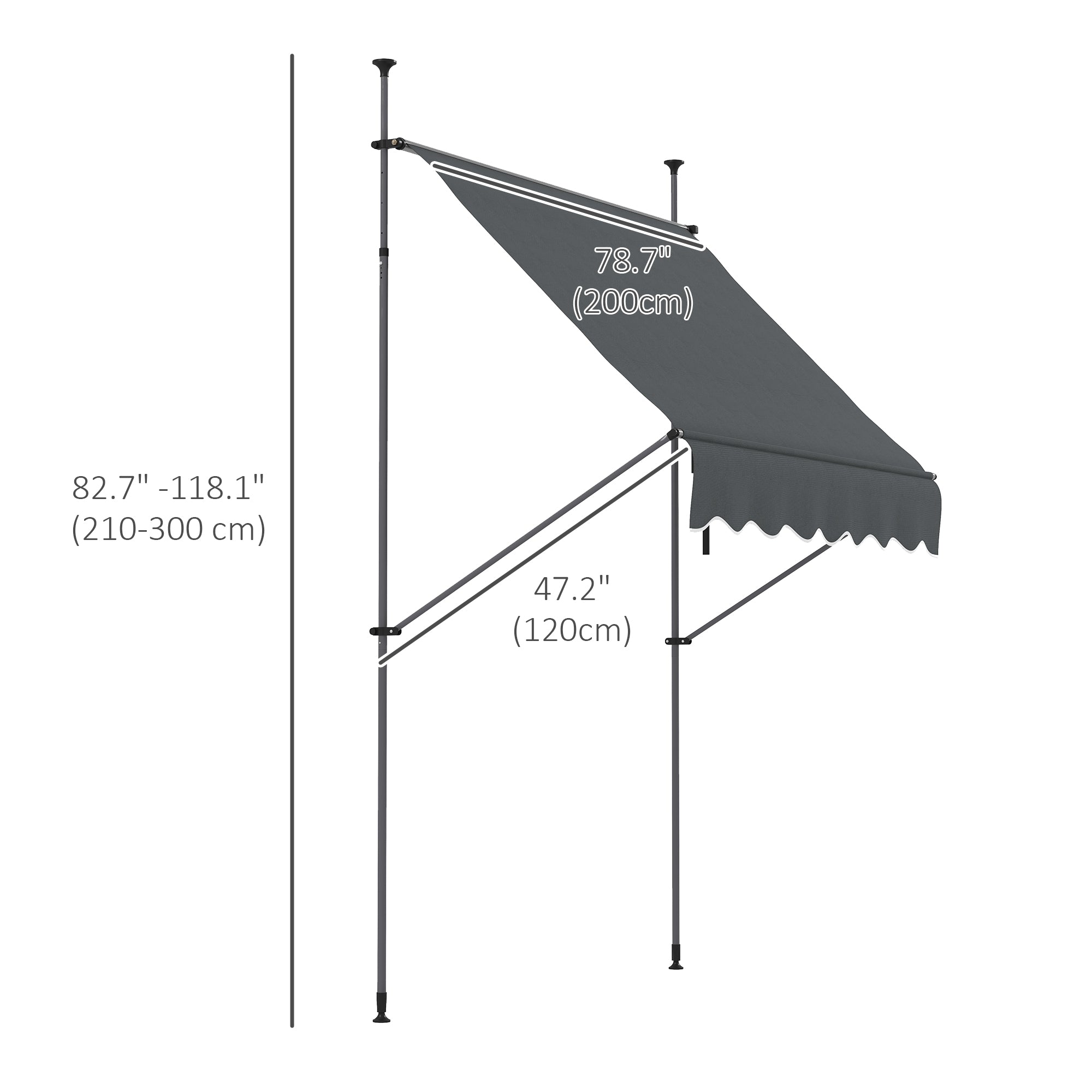 Outsunny 6.5' x 4' Manual Retractable Awning, Non-Screw Freestanding Patio Sun Shade Shelter with Support Stand and UV-resistant fabric for Window, Door Porch, Deck, Dark Grey