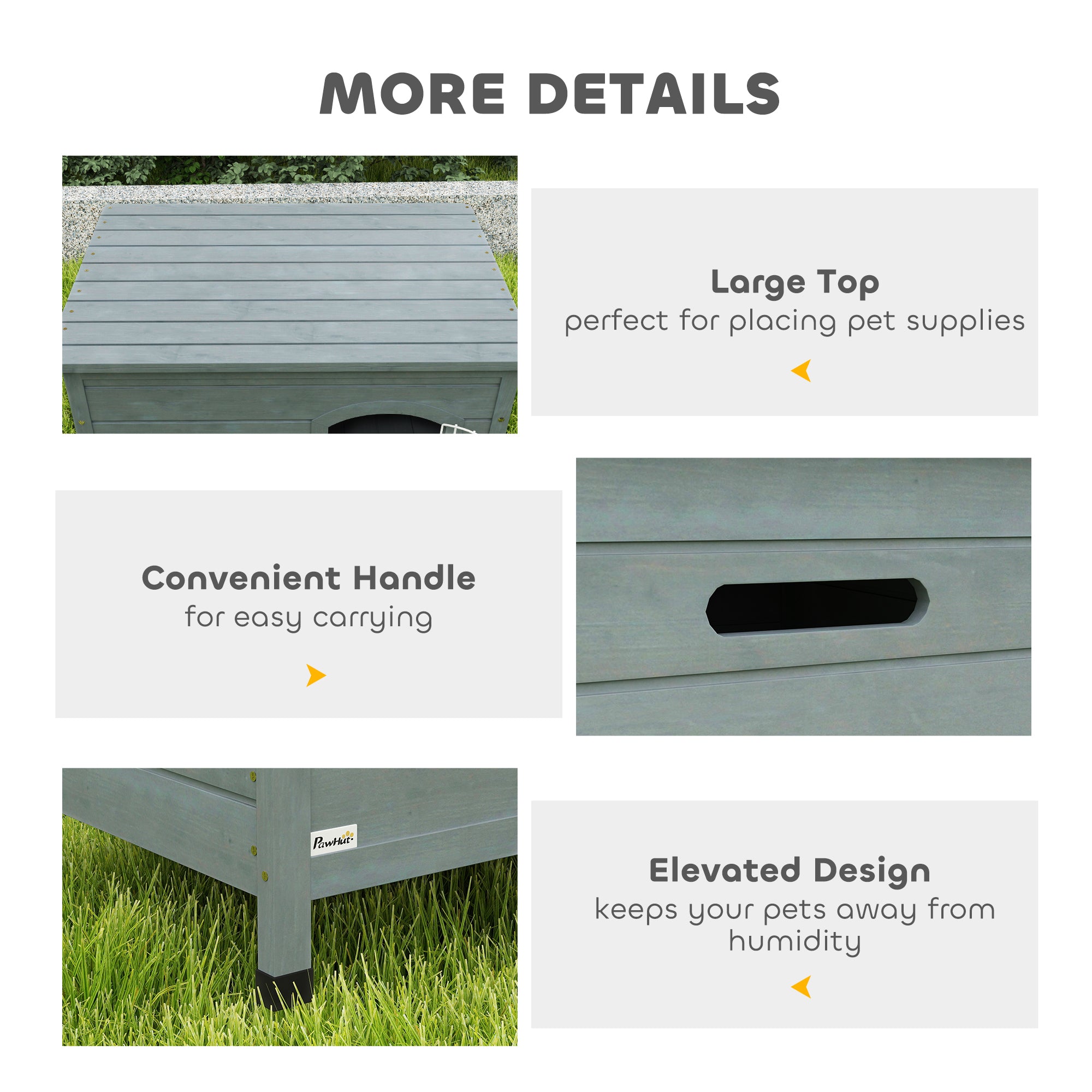 PawHut Wooden Dog House with Removable Bottom, Outdoor Dog Kennel with Wire Door, Openable Top, Pet Shelter for Small Dogs, 80 x 55 x 53.5cm, Grey