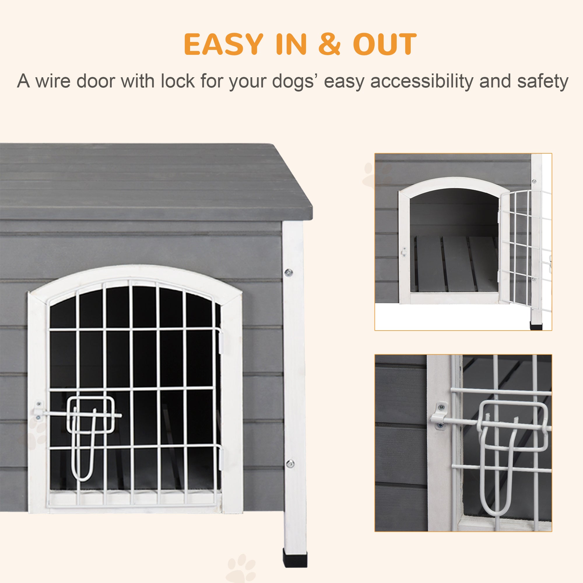 PawHut 31" Folding Dog House, Portable Pet Crate Kennel, Wooden Wire Cage for Miniature and Small Sized Dogs with Lockable Doors Open Top Removable Tray, Grey