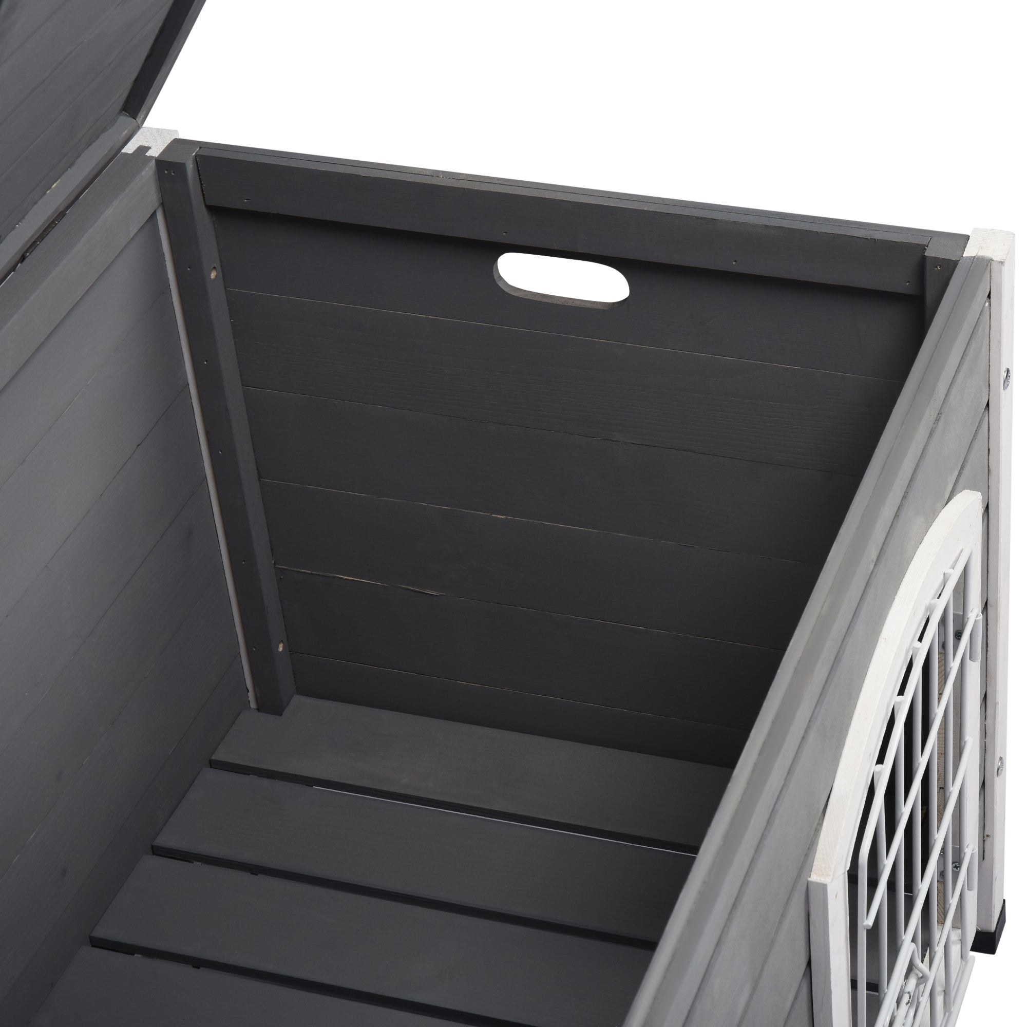 PawHut 31" Folding Dog House, Portable Pet Crate Kennel, Wooden Wire Cage for Miniature and Small Sized Dogs with Lockable Doors Open Top Removable Tray, Grey