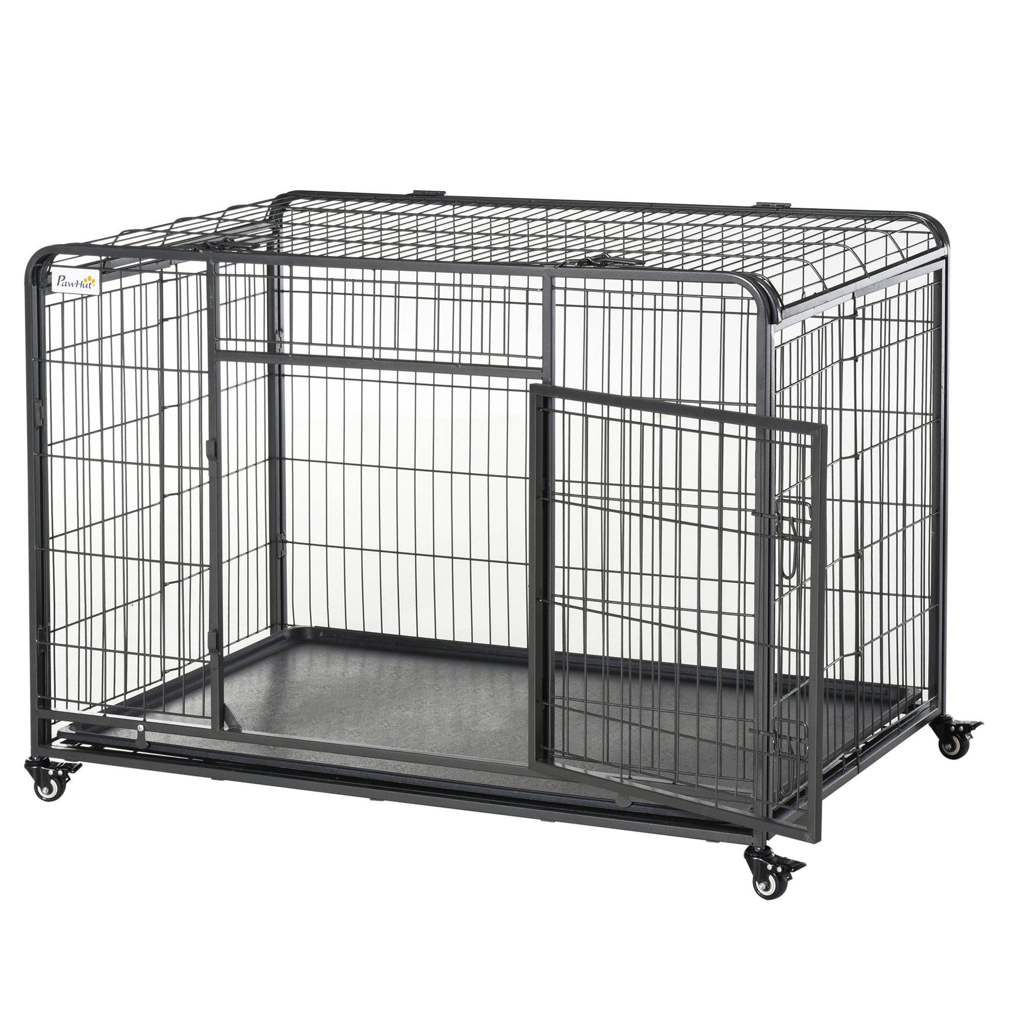 PawHut Folding Heavy Duty Dog Crate Heavy Duty Cage for Extra Large Sized Dogs with Double Doors, Lockable Wheels Tray, 49" x 30" x 32"