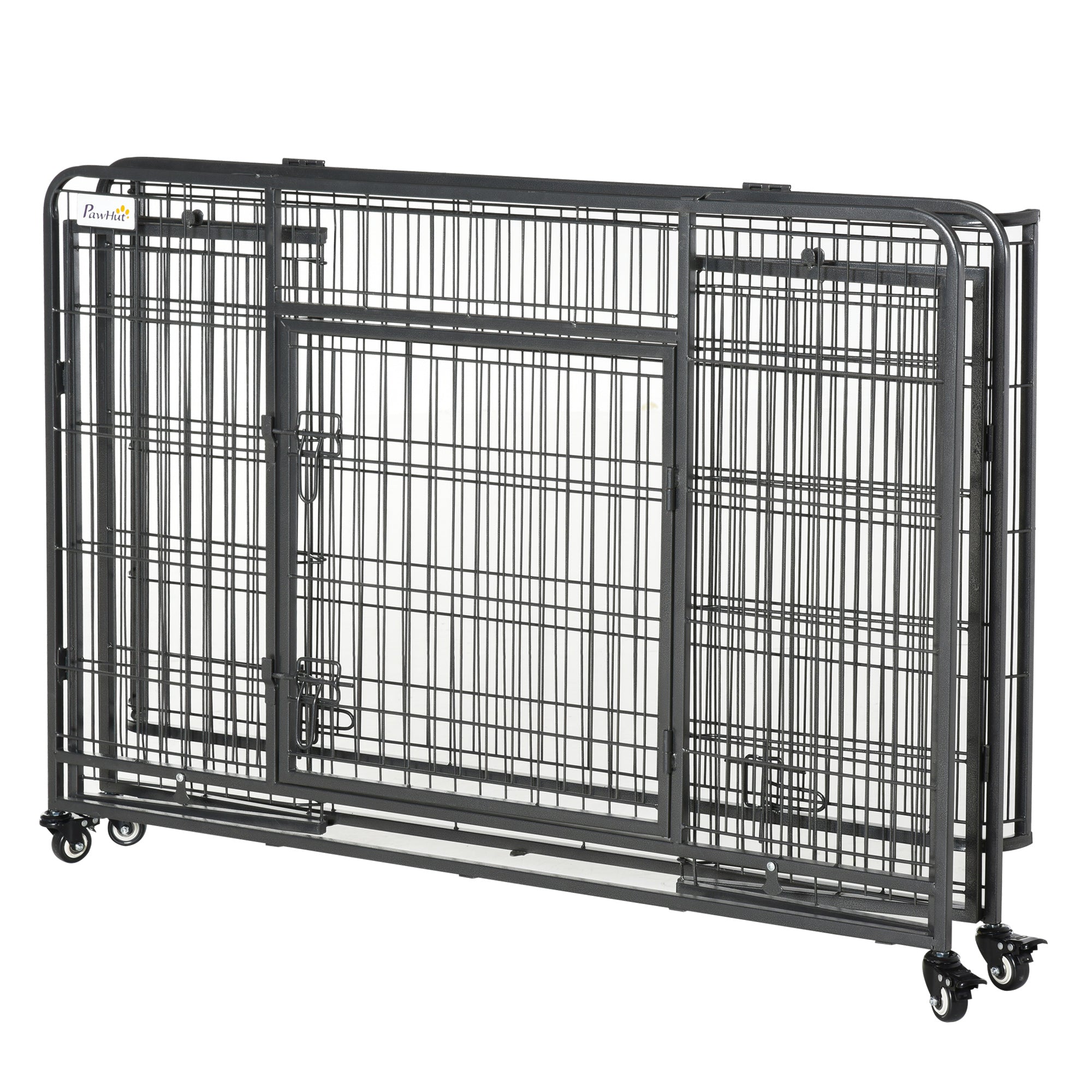 PawHut Metal Dog Cage Kennel Locking Door & Wheels Removable Tray Openable Top For Extra Large Pets 125 x 76 x 81 cm