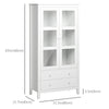HOMCOM Kitchen Pantry Storage Cabinet, Freestanding Cupboard with 3-tier Shelves, 2 Drawers, Glass Doors and Soft Close Hinges, White