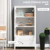 HOMCOM Kitchen Pantry Storage Cabinet, Freestanding Cupboard with 3-tier Shelves, 2 Drawers, Glass Doors and Soft Close Hinges, White