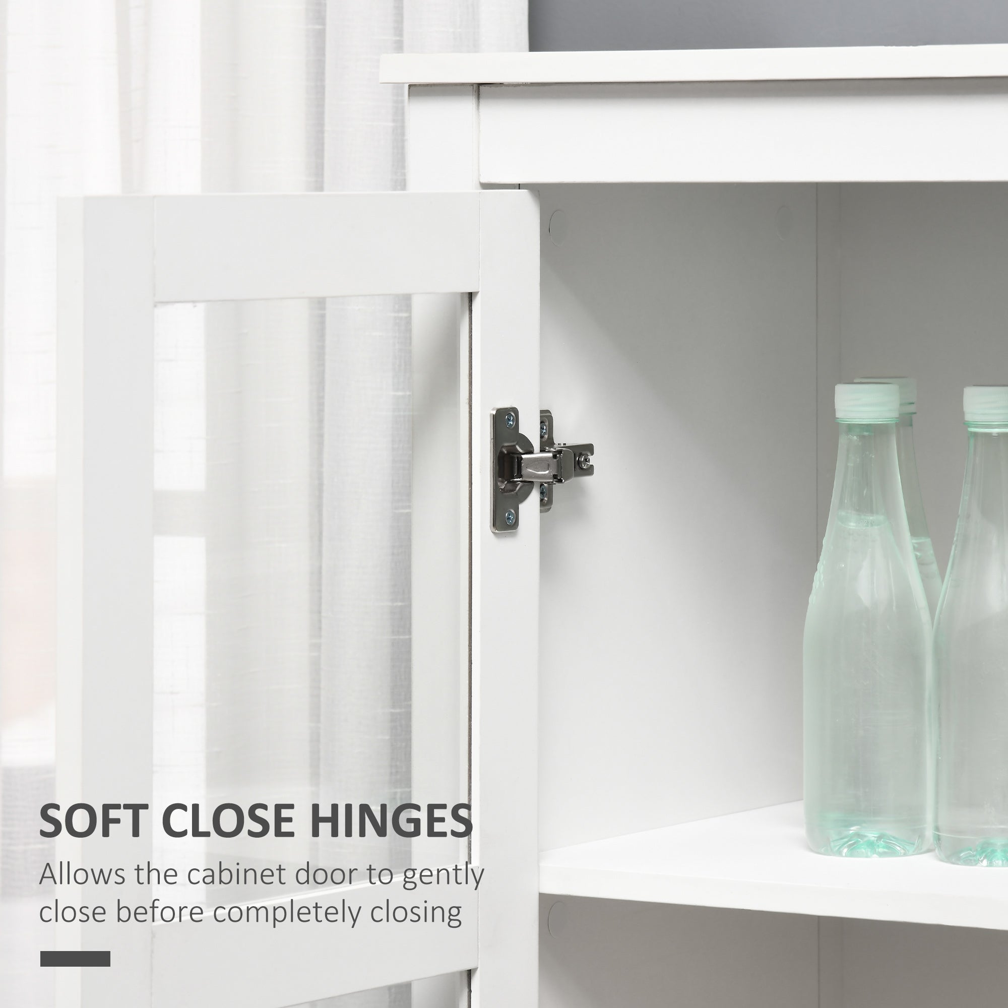 HOMCOM Kitchen Pantry Storage Cabinet, Freestanding Cupboard with 3-tier Shelves, 2 Drawers, Glass Doors and Soft Close Hinges, White